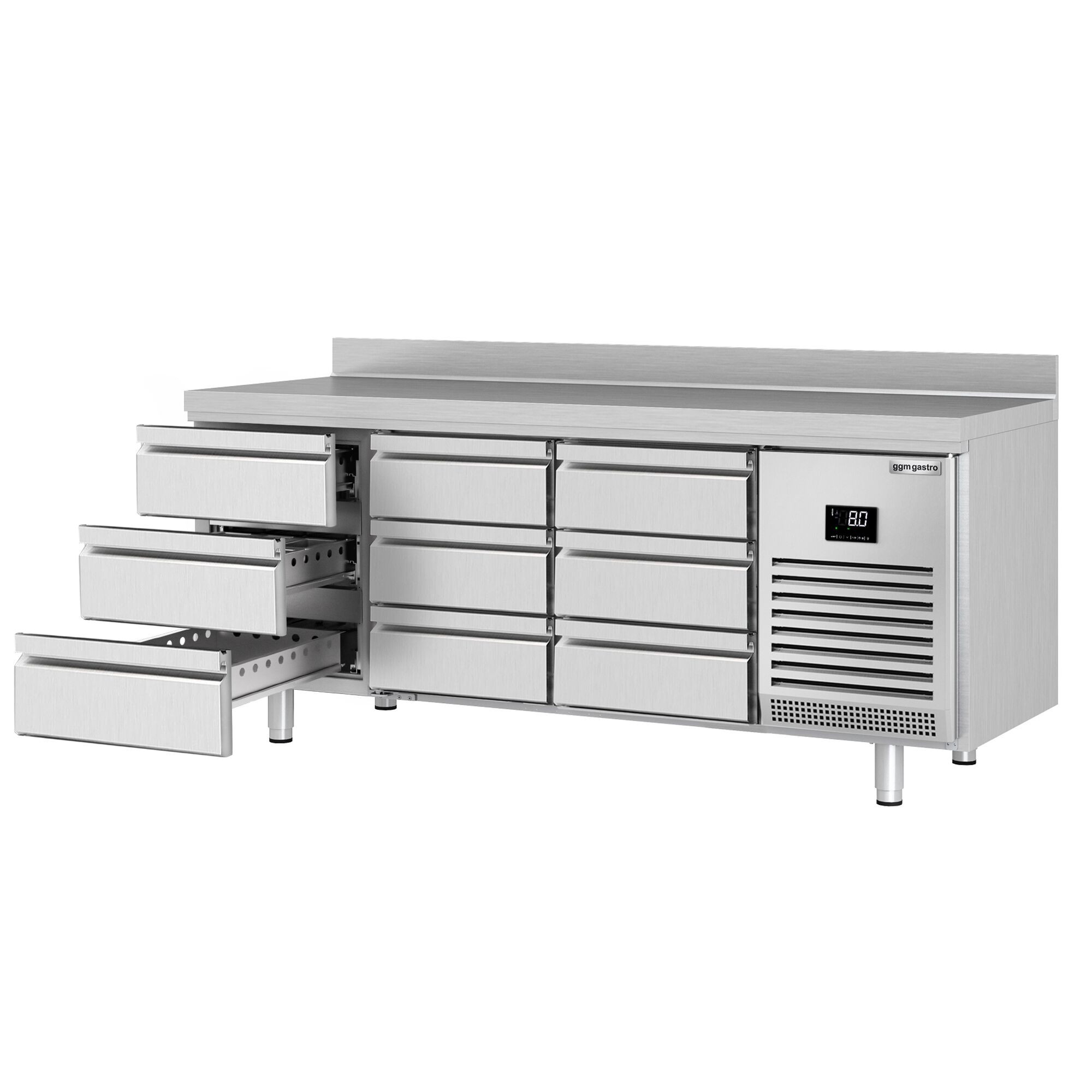 Table réfrigérée Premium PLUS - 1960 x 600 mm - 9 tiroirs - dosseret