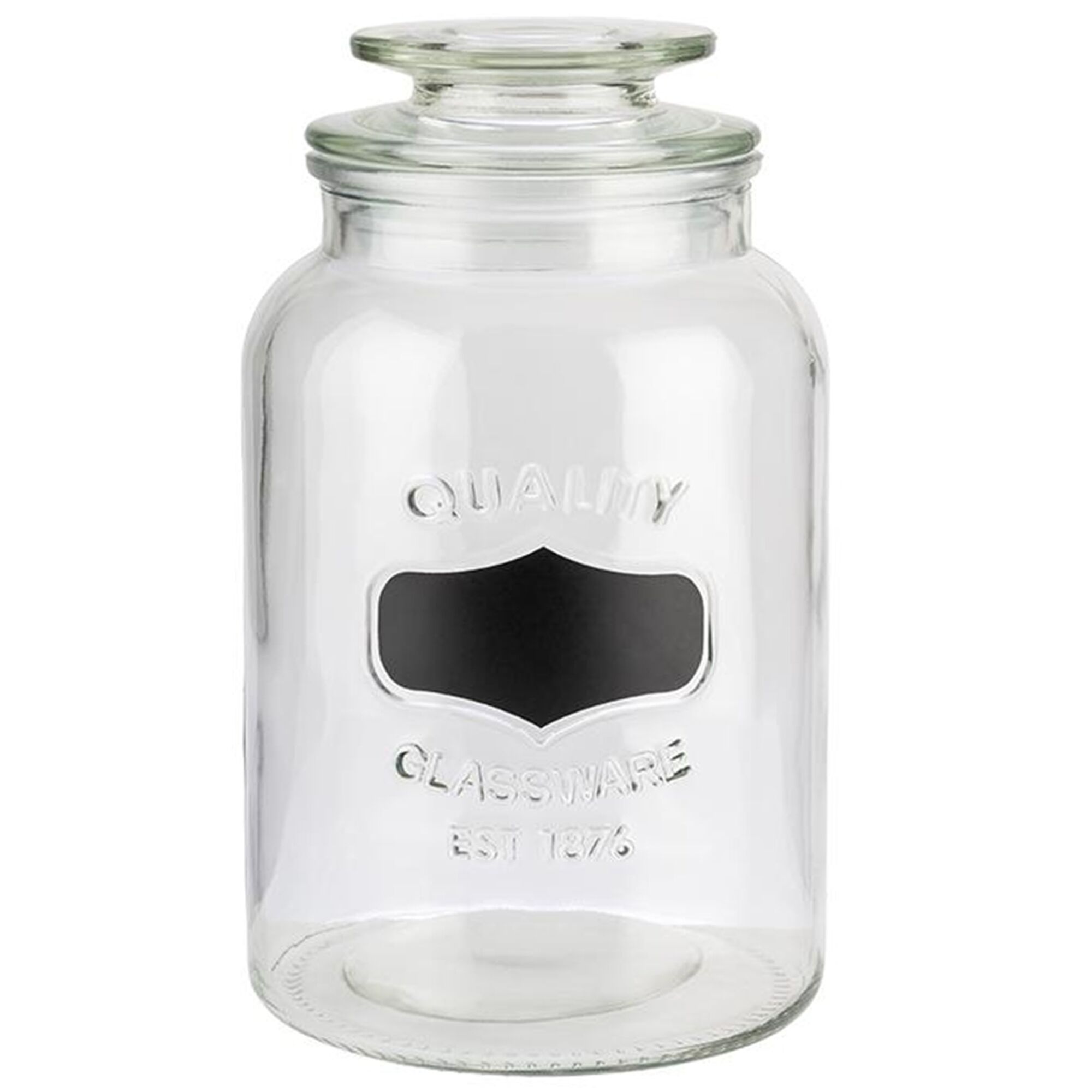 (6 pcs) Glass Jar - NOTE - 1,5 Liter - Clear - incl. glass lid with seal & labelling area