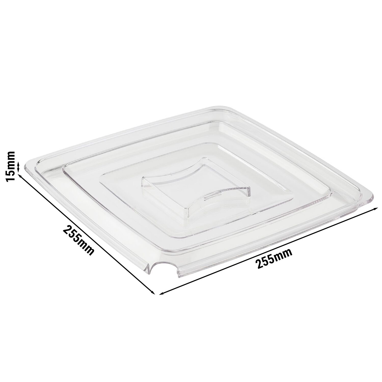 (6 pcs) Couvercle - PURE - Avec encoche pour cuillère - Acrylique - 255x255mm - pour 83408#6, 83469#6, 85261#6 & 85267#6 - Transparent | Lot de 6 couvercles