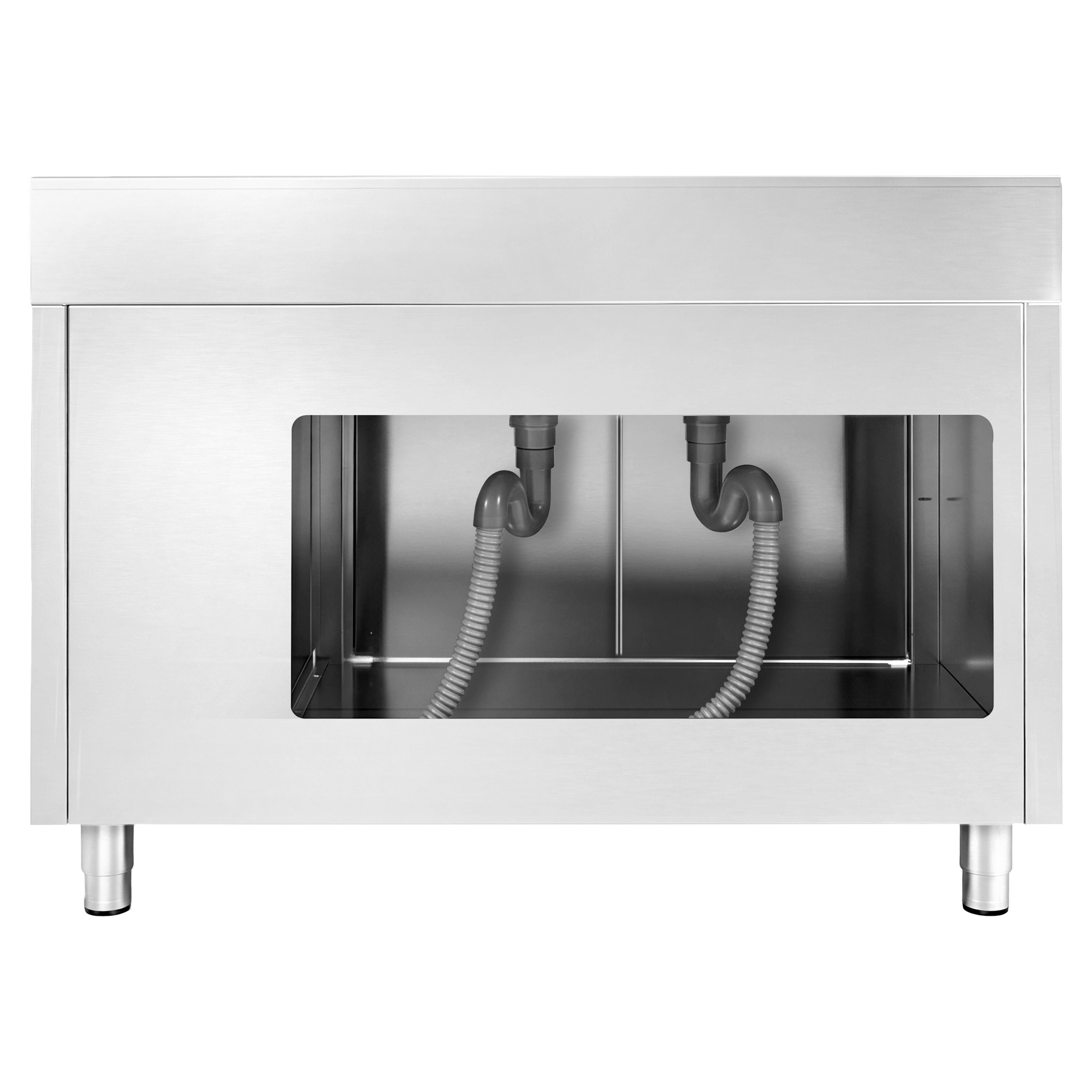 Diskbänk med underskåp PREMIUM - i rostfritt stål - 1400x700 mm - 2 hoar - vänster - 3 lådor