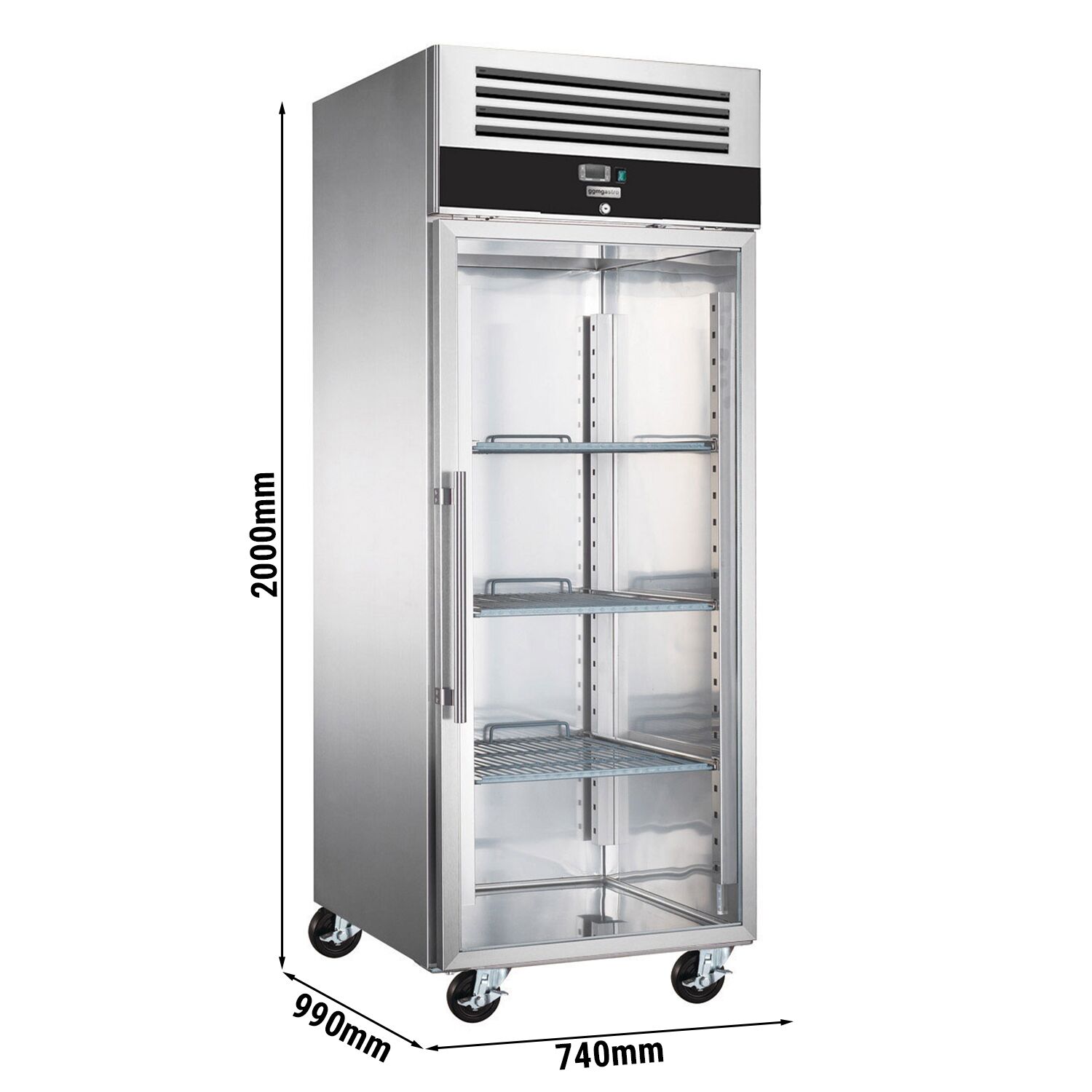 Armoire pâtissière négative Inox AISI 304 PREMIUM - EN 600x800 - 612 L - avec 1 porte vitrée & Glissières & 10 grilles - Roulettes - Noire
