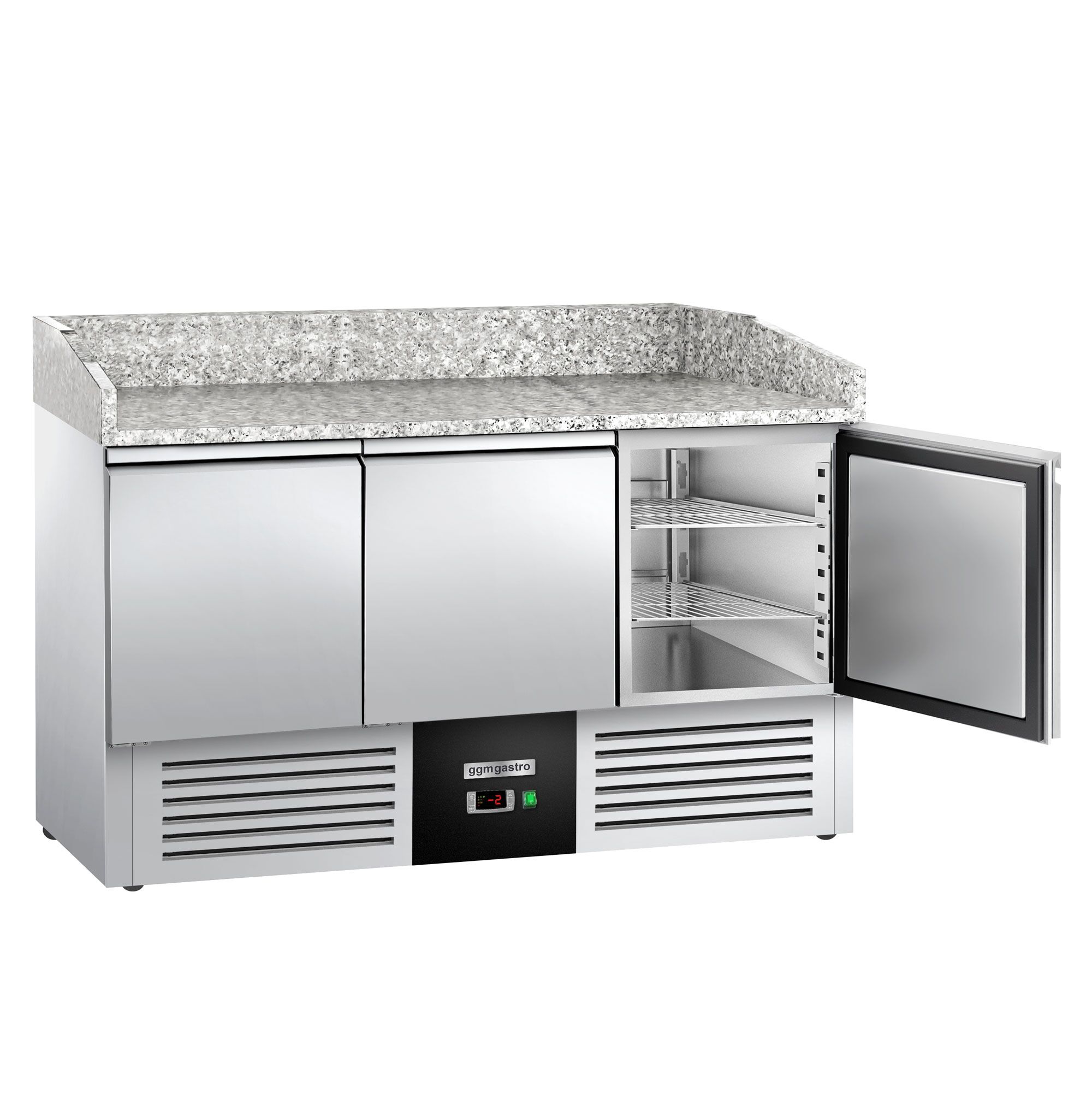 Banco pizza refrigerato PREMIUM - 1400x700mm - con 3 porte - piano in granito