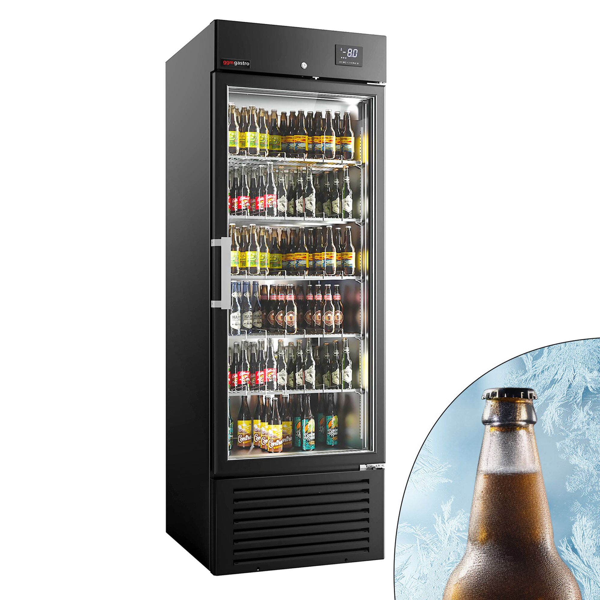 Vitrine réfrigérée à boissons SUPERCOOLER - 687mm - 500 L - intérieur inox - 1 porte vitrée - éclairage LED - thermostat numérique - Noir - -8 à 0 °C