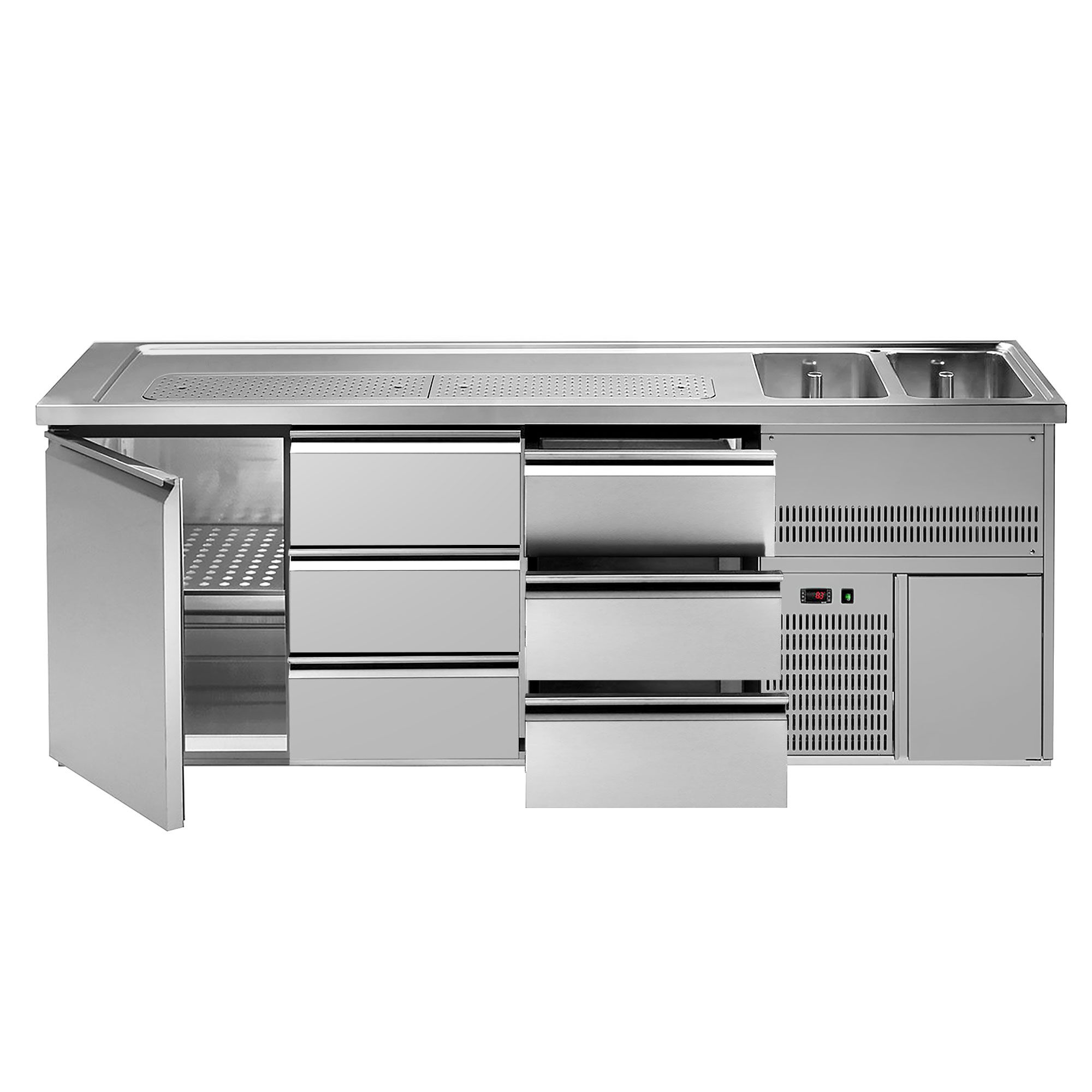 Comptoir de bar réfrigéré Premium PLUS - 2500x700mm - 1 porte & 6 tiroirs