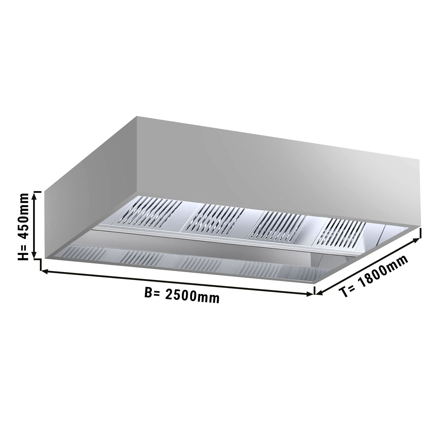 Hotte de plafond à induction - 2500 mm - sans moteur - avec filtre