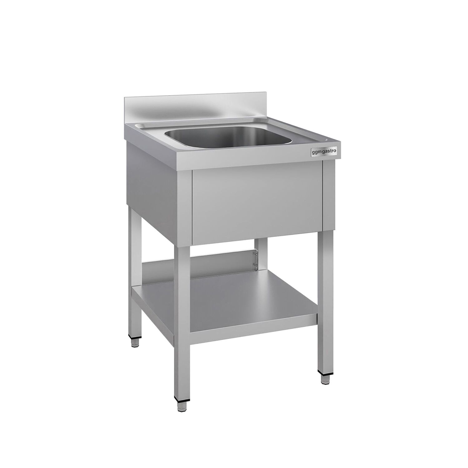 Plonge en inox ECO - 600x600mm - avec étagère basse - 1 bac au centre