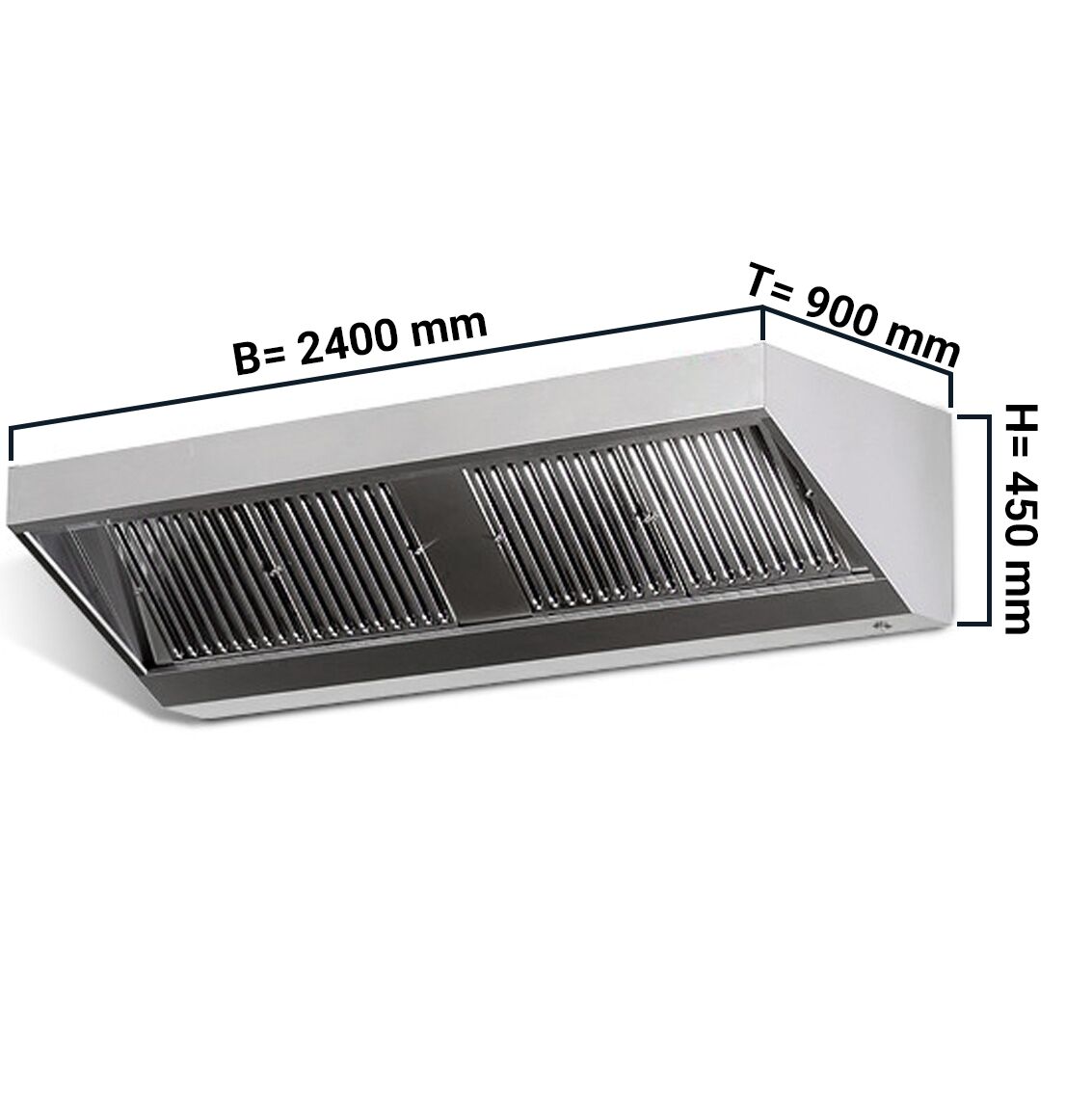 Wandhaube 2,4 m - mit Filter & Lampe