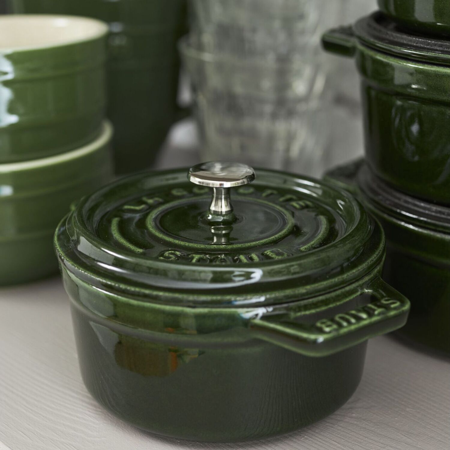 STAUB | Mini Cocotte Round Enamelled Cast Iron Casserole Dish – Ø10 cm – Basil Green