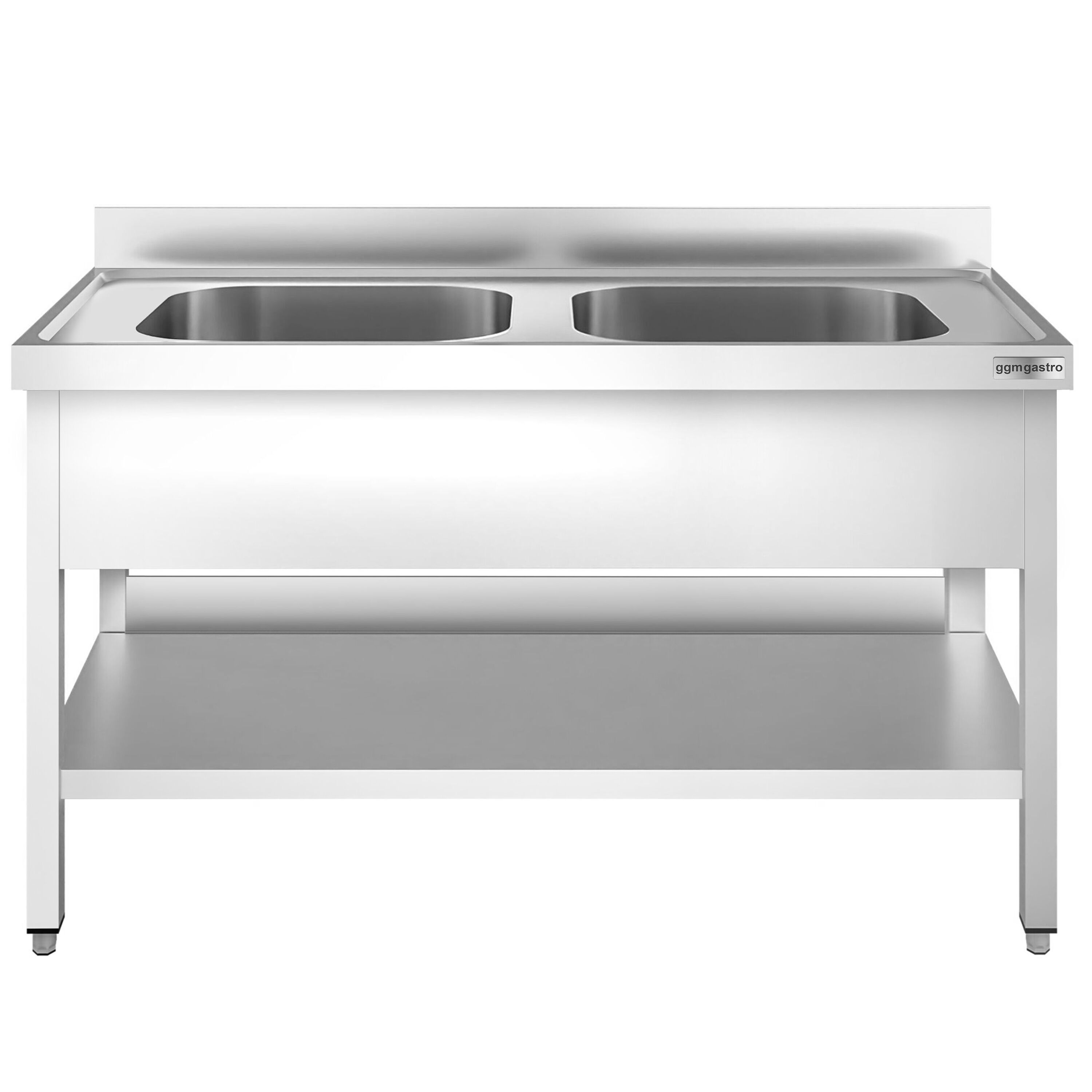 Plonge en inox PREMIUM - 1400x600mm - avec étagère basse - 2 bacs au centre