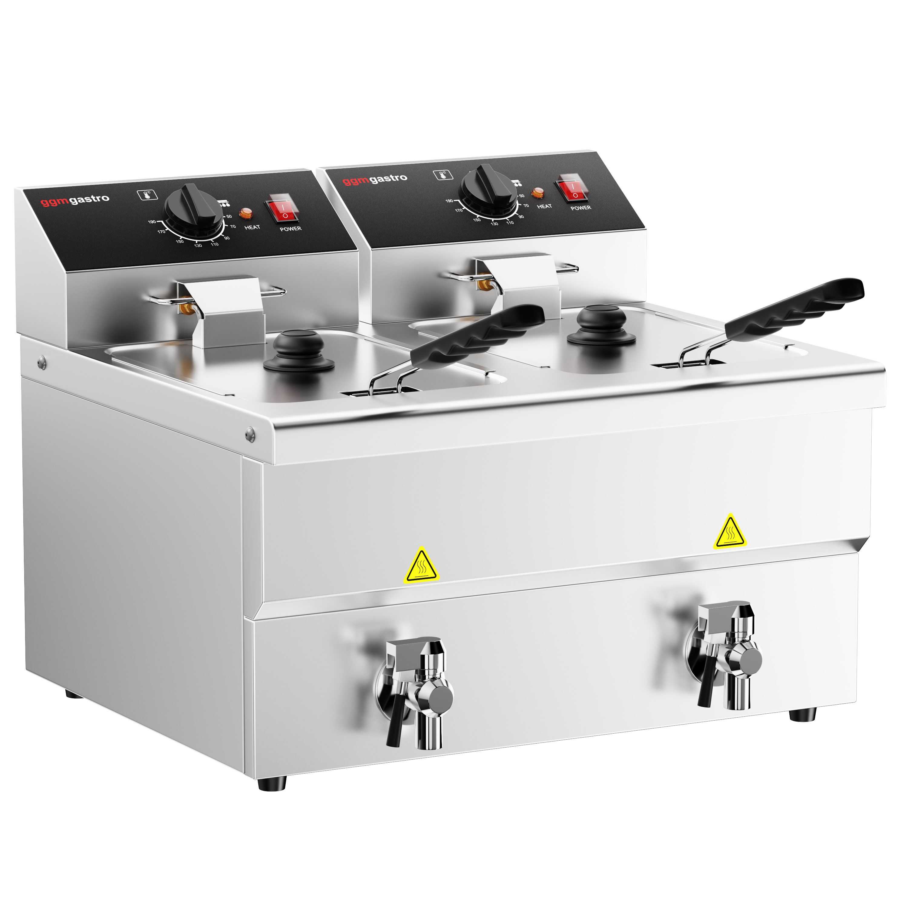 Friteuse électrique double – 8+8 litres – 6,5 kW – avec robinet de vidange