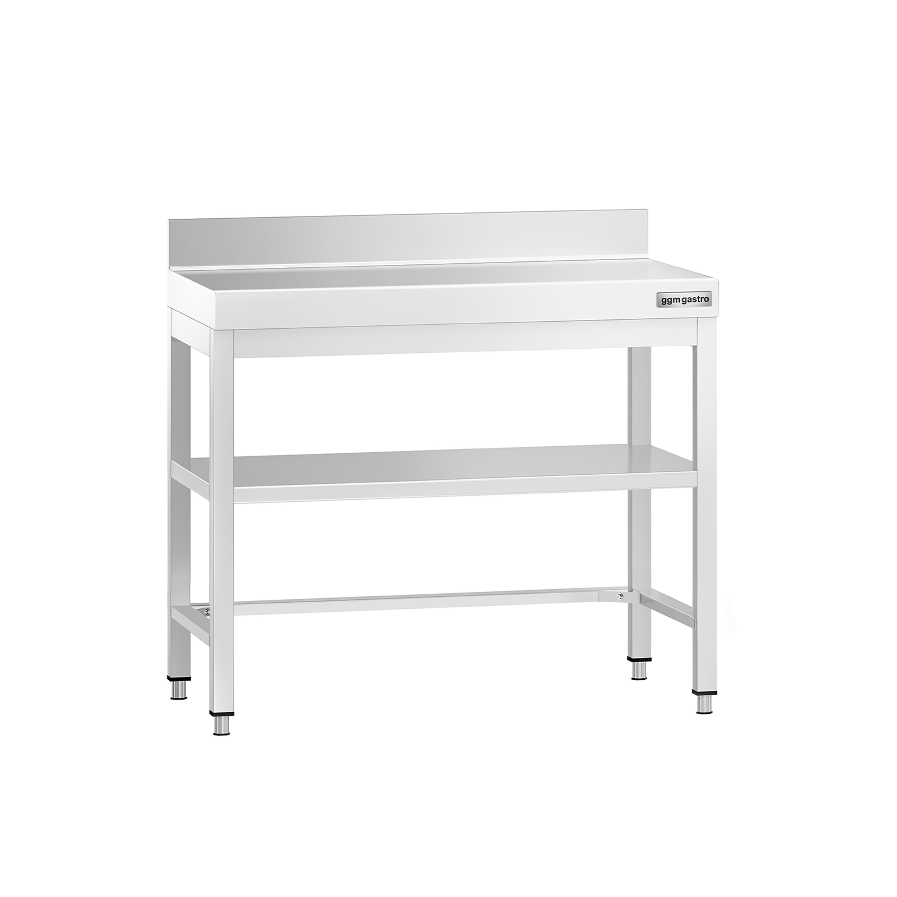 Table de travail en inox PREMIUM – 800x600 mm – avec tablette inférieure, dosseret et renforts