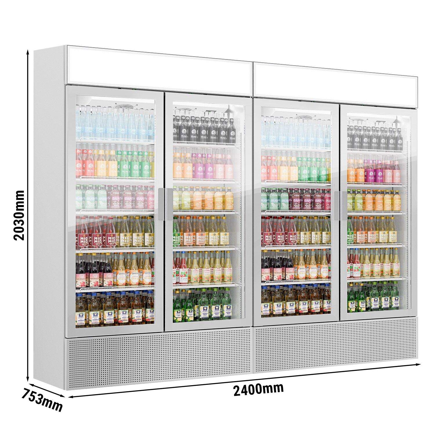 (2 pièces) Vitrine réfrigérée à boissons - 2400 litres - design sans cadre - avec 4 portes vitrées et écran publicitaire