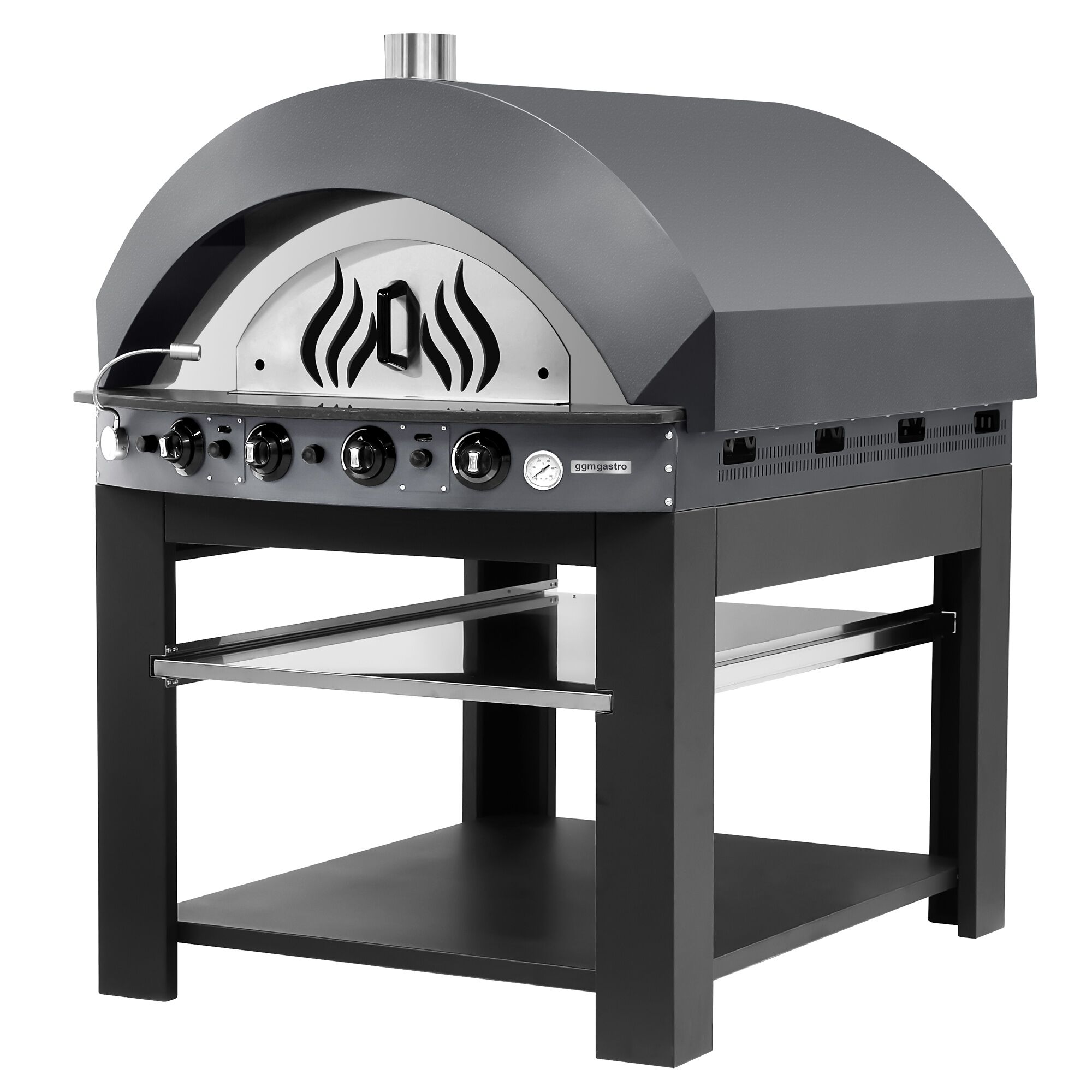 Four à pizza à gaz - 11 x 25 cm - Manuel - Anthracite - avec soubassement inclus