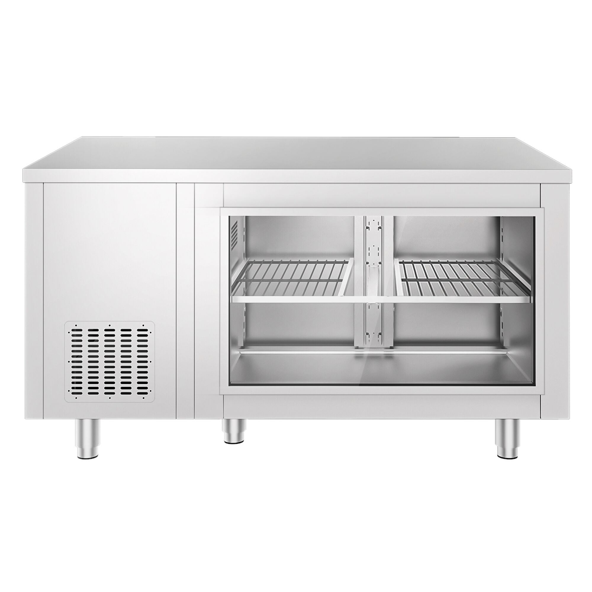 Commercial Counter Fridge - 1400x700mm - with 2 doors - glass doors - capacity 281 litres