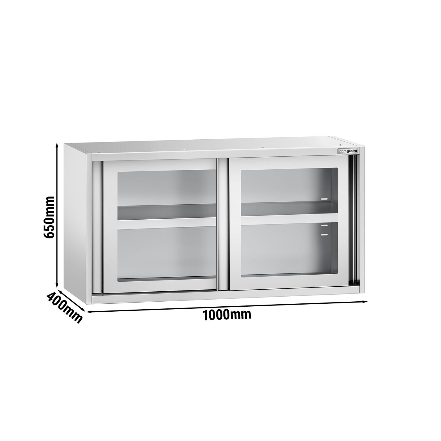 خزانة حائط ستانلس ستيل - 1000x400mm - مع باب زجاجي انزلاقي - ارتفاع 650 mm