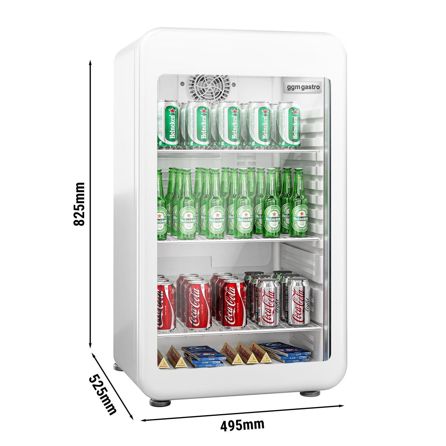 Minibar - 495mm - 113L - avec 1 porte en verre - Blanc - double vitrage, porte réversible