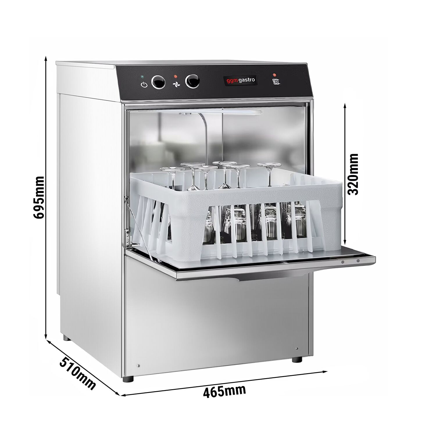 Lave-verres professionnel - Mécanique - 2,97kW - avec pompes à détergent, de liquide de rinçage et de vidange