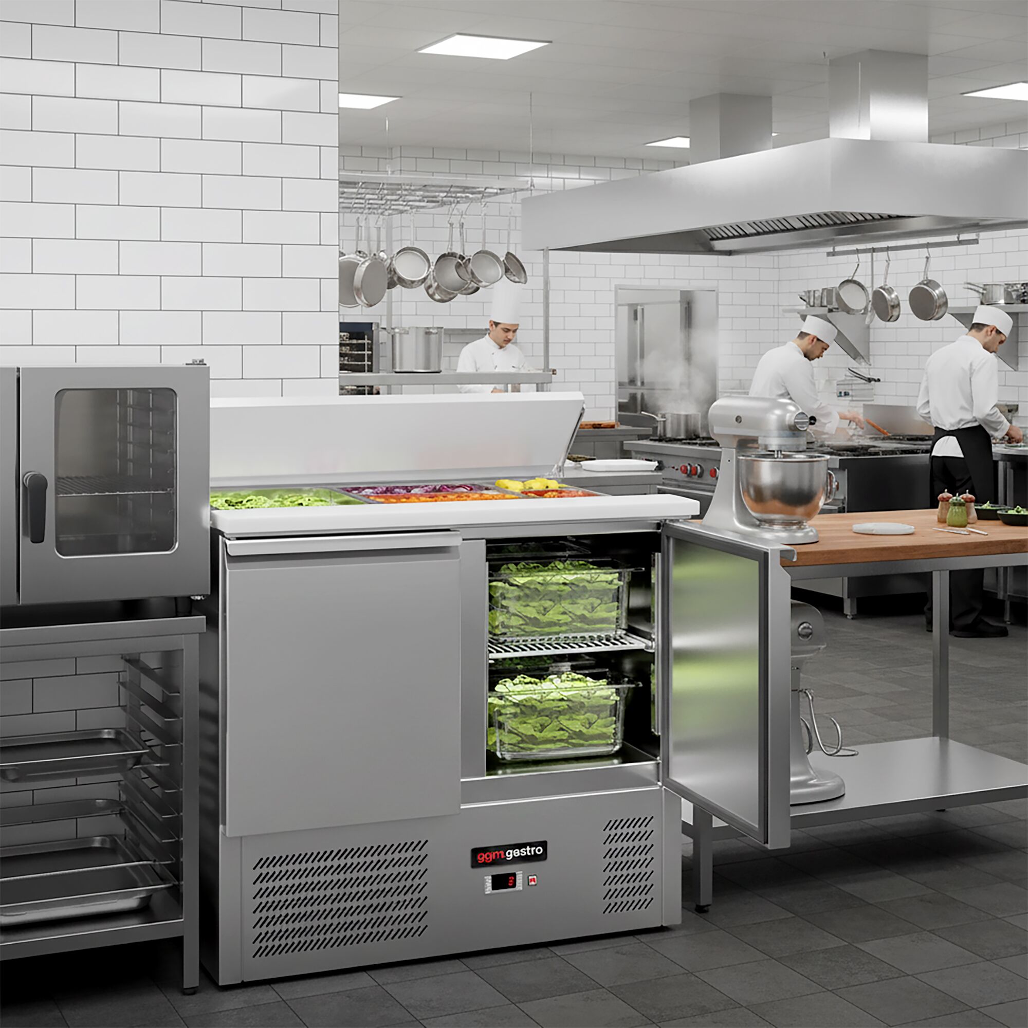 Saladette réfrigérée ECO - 903mm - 240L - 2 portes - avec découpe pour 2x GN 1/1 & 3x GN 1/6 & Couvercle inox