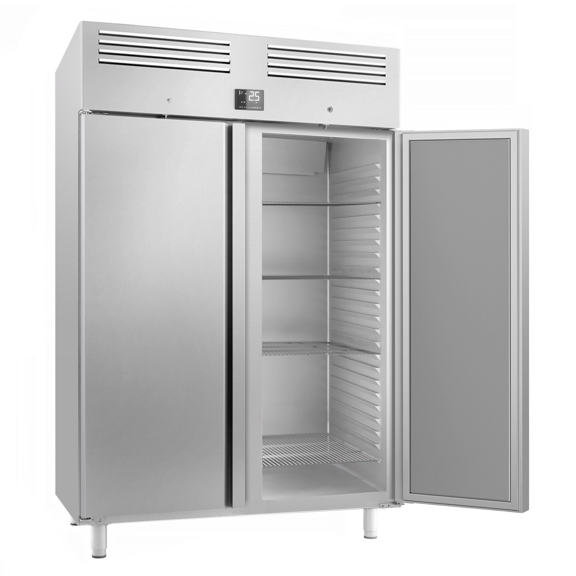 Armoire réfrigérée positive en acier inoxydable PREMIUM PLUS - GN 2/1 - 1240 L - avec 2 portes & Glissières GN & 6 grilles GN 2/1