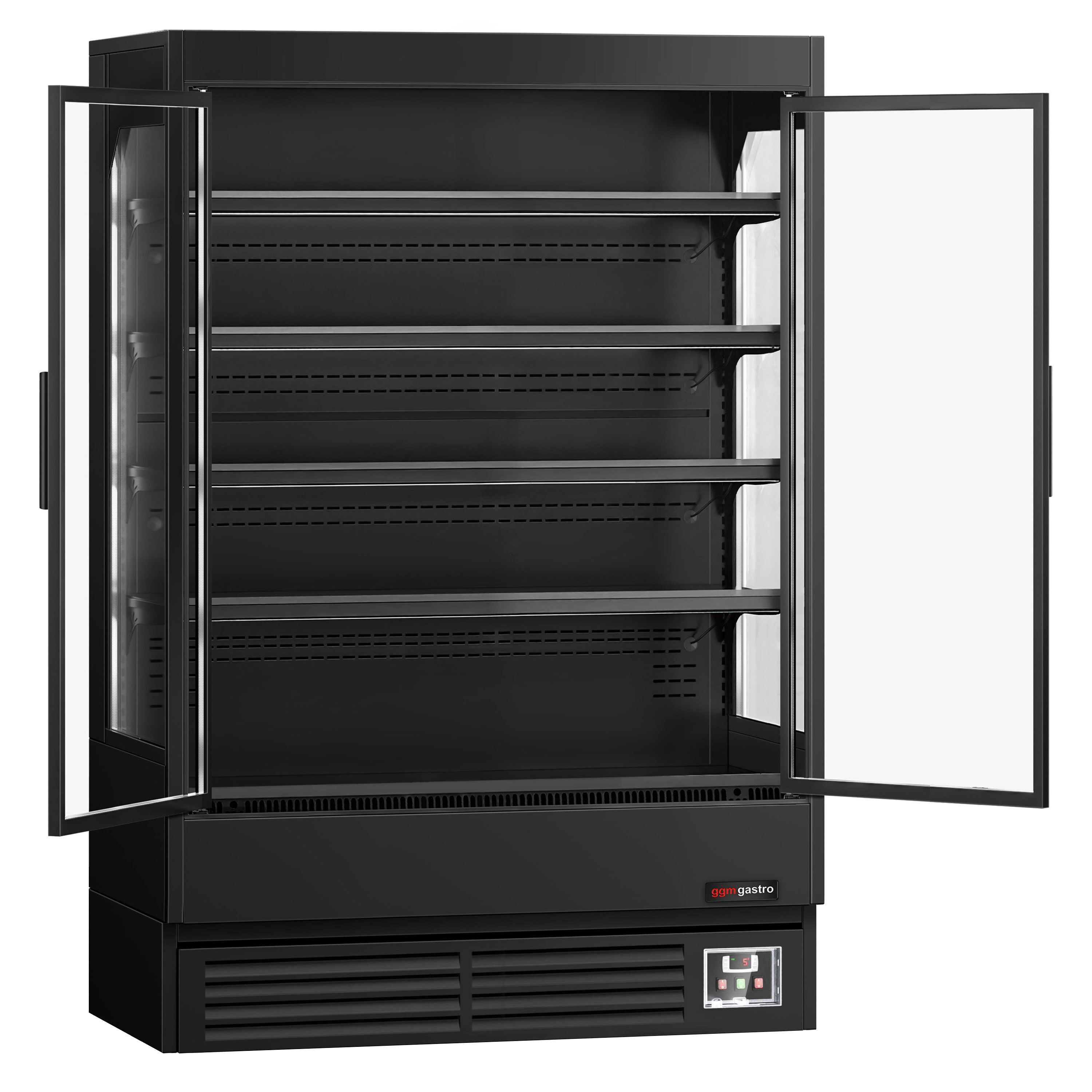 Vitrine murale réfrigérée - 1320mm - 595L - avec 2 portes battantes vitrées & 4 étagères - Noir