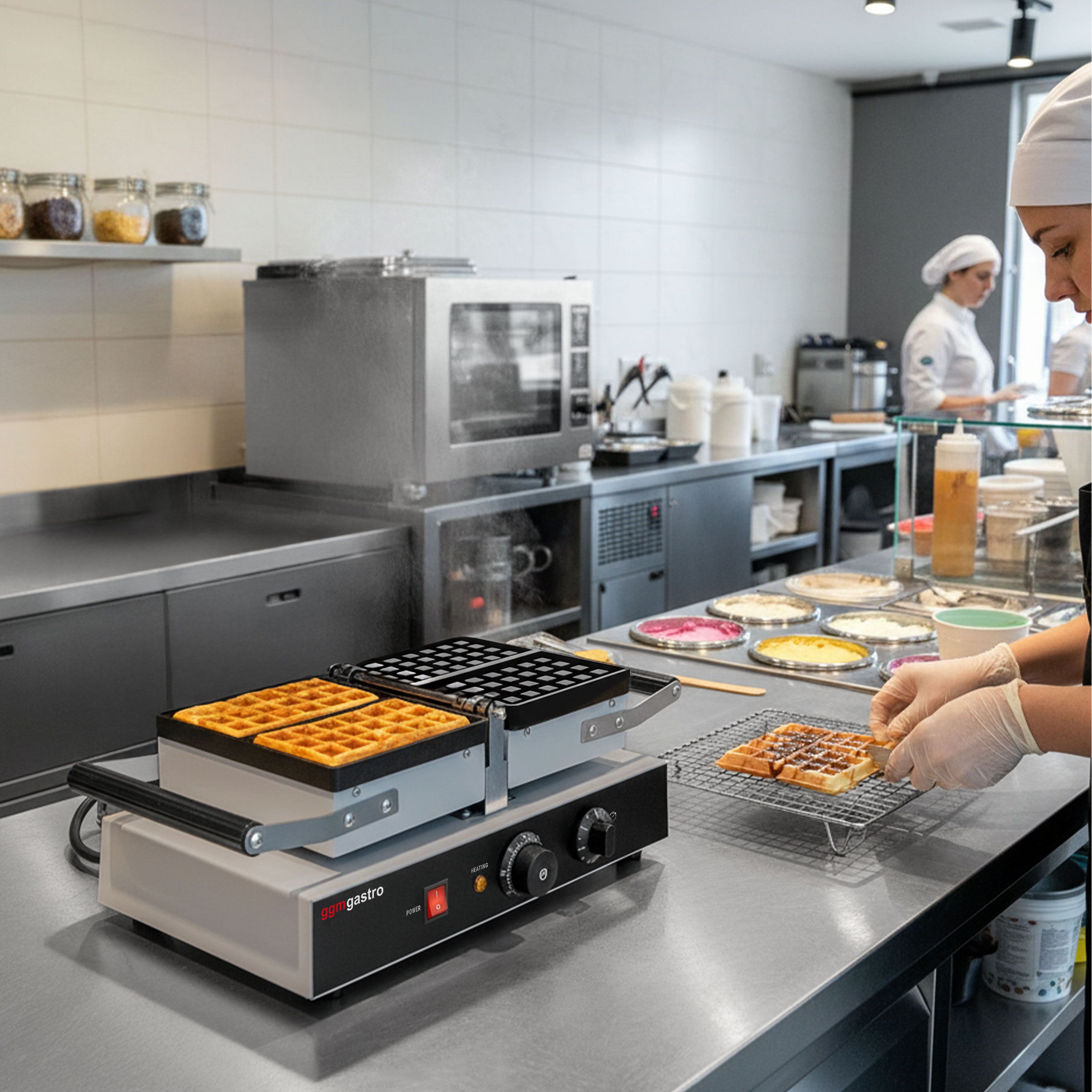 Gaufrier – simple – manuel – 1,6 kW – Forme : 2 gaufres de Bruxelles – avec surface de cuisson rotative à 180°