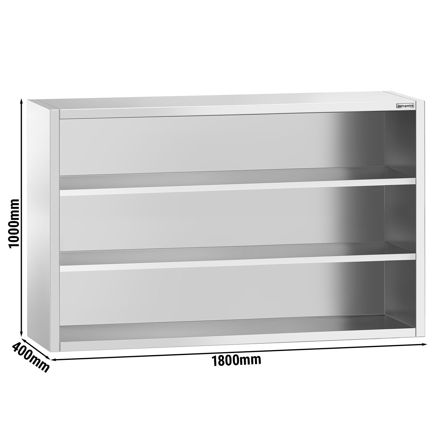 Armoire murale en acier inoxydable PREMIUM - 1800x400mm - sans portes (ouvert) - 1000mm de haut