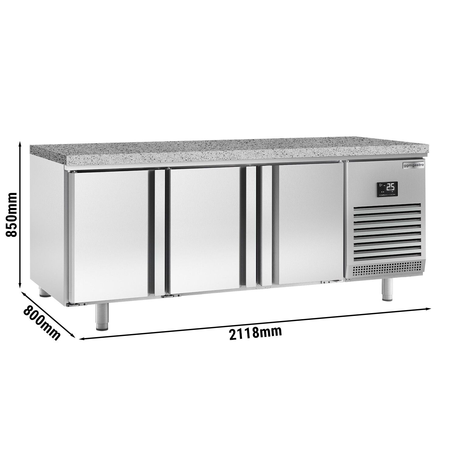 Table réfrigérée de boulangerie Premium PLUS - 2185x800 mm - avec portes des deux côtés & plan de travail en granit