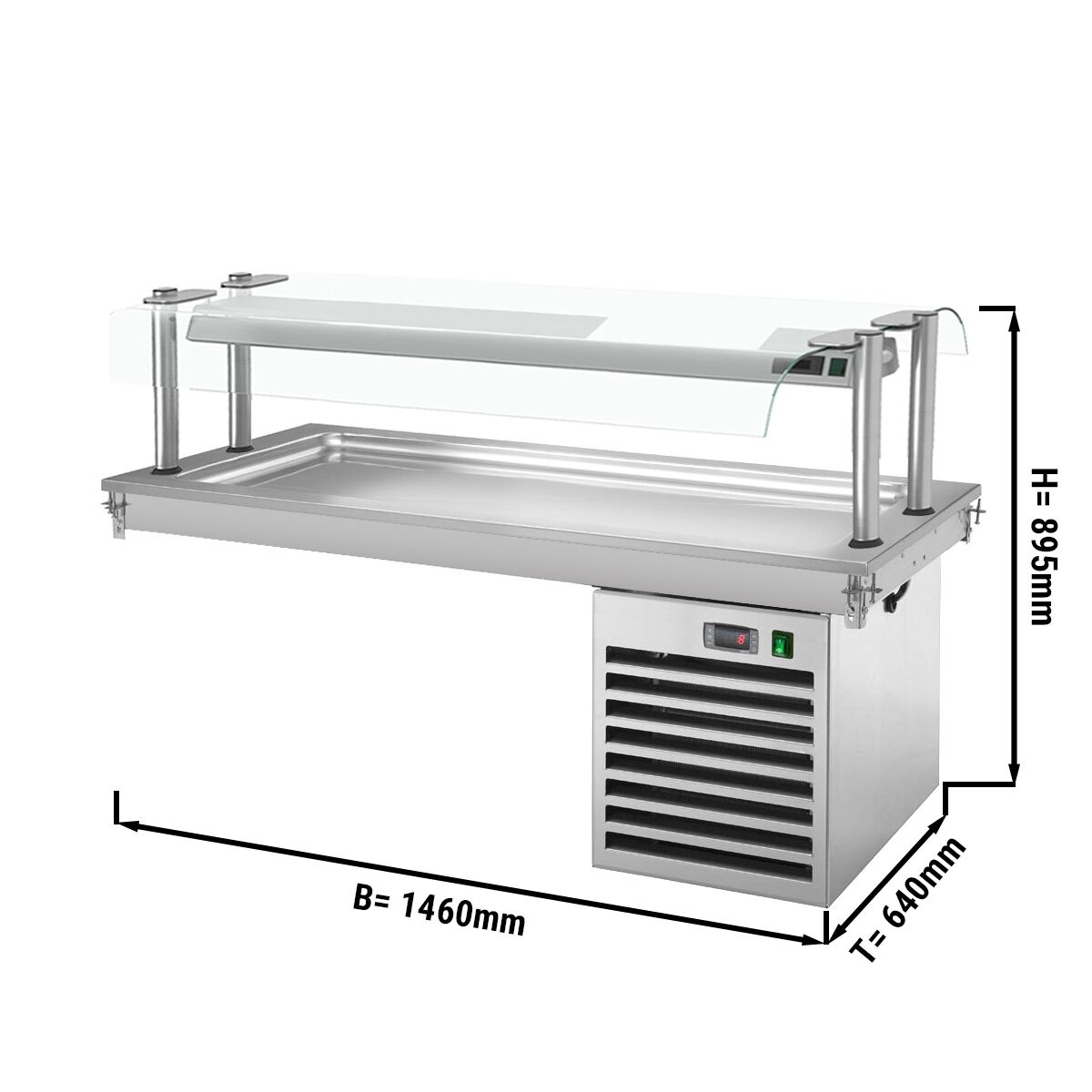Drop-In Cold Plate - 1500mm - +2 to +8°C - 4x GN 1/1 - 450W - with glass sneeze guard