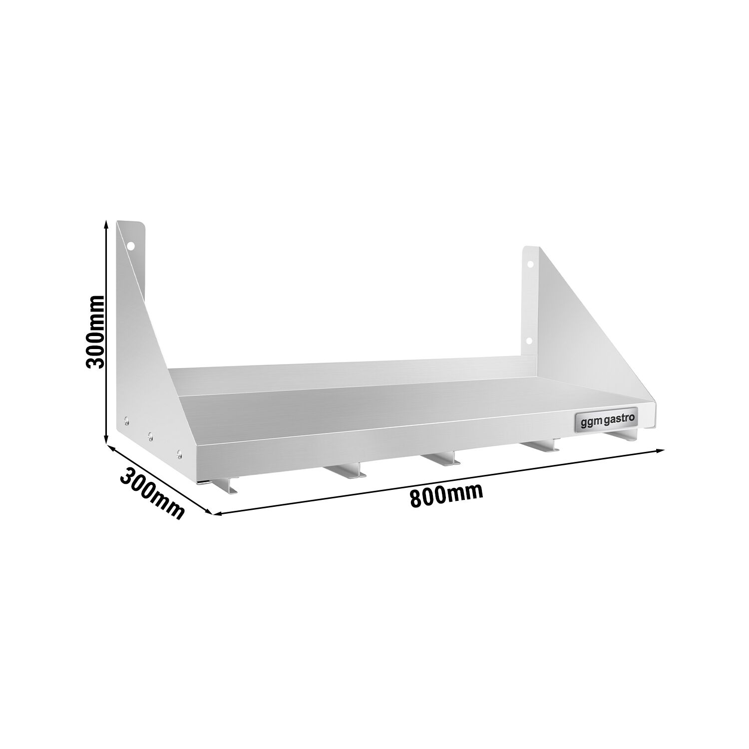 Étagère murale en inox pour Bacs GN 4x GN 1/6 - 800x300mm - 1 niveaux - incl. glissières pour bacs GN