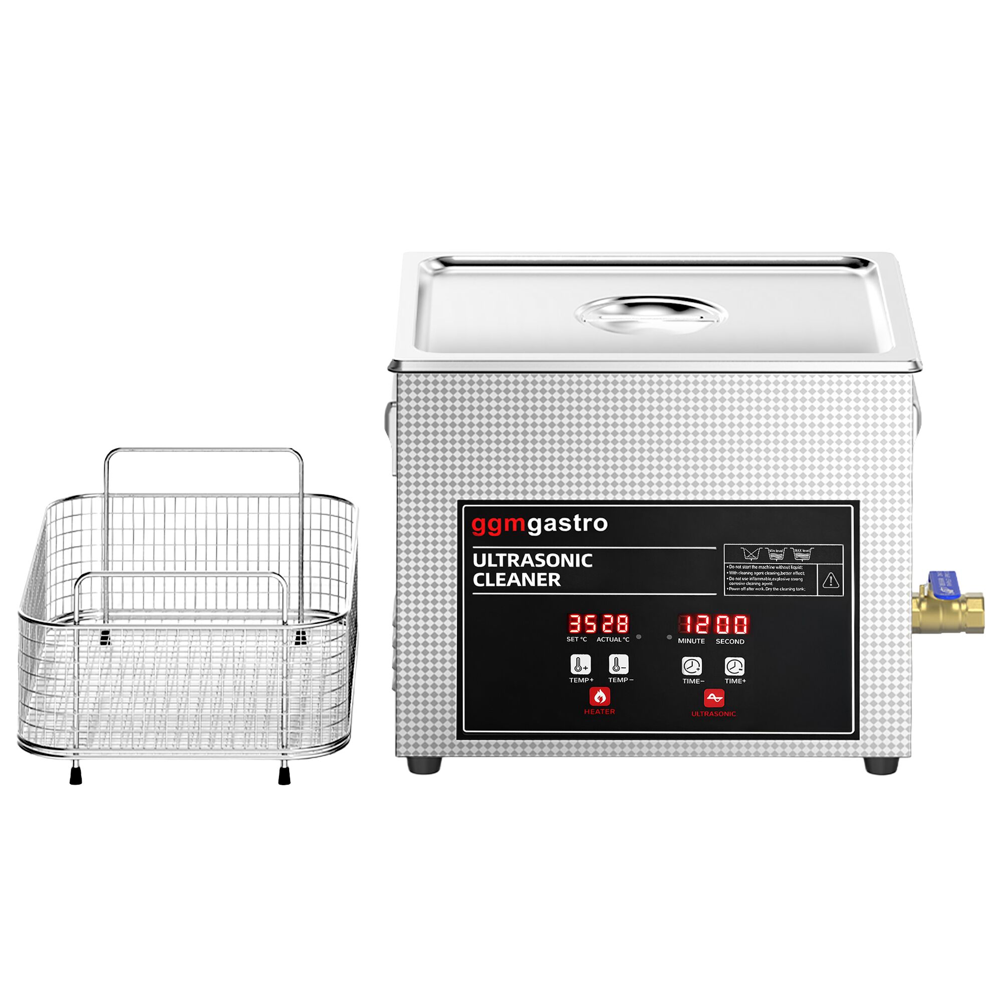 Nettoyeur à Ultrasons - 10 Litres - 240 Watt Puissance Ultrasonique - avec Robinet de Vidange