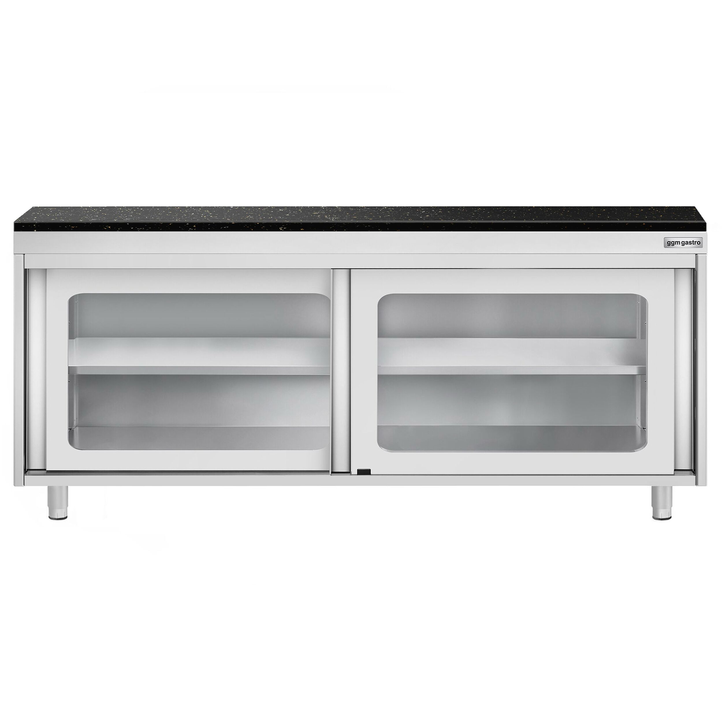 Roestvrijstalen werkkast PREMIUM - 2000 x 600 mm - met glazen schuifdeur - incl. granieten werkblad