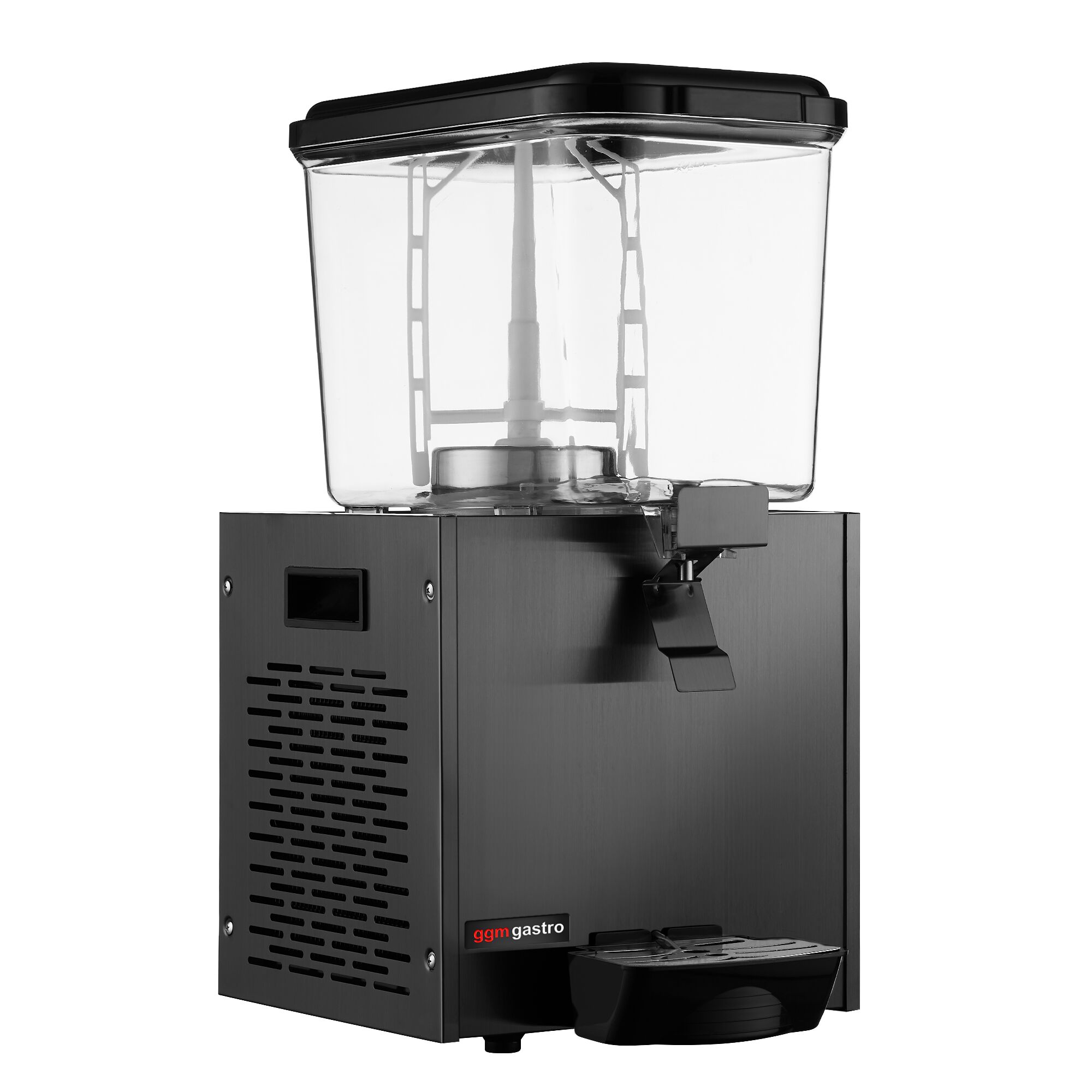 Commercial Cold Drinks Dispenser - 1x polycarbonate tank with tap & paddle agitation - 18 Litres - 290W - Black - incl. drip tray