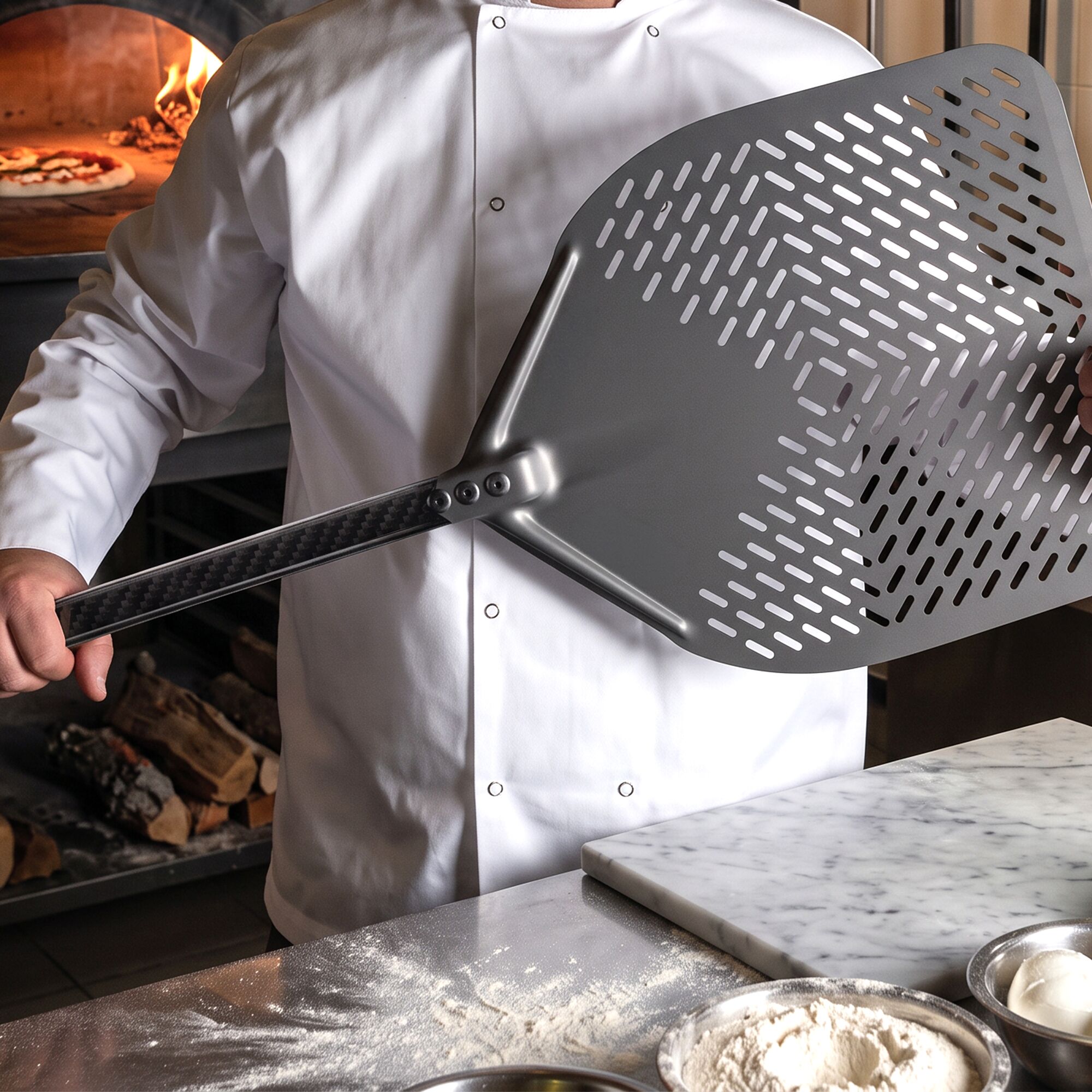 Pizzaspade – aluminium – skaft i kolfiber – 330 x 330 mm