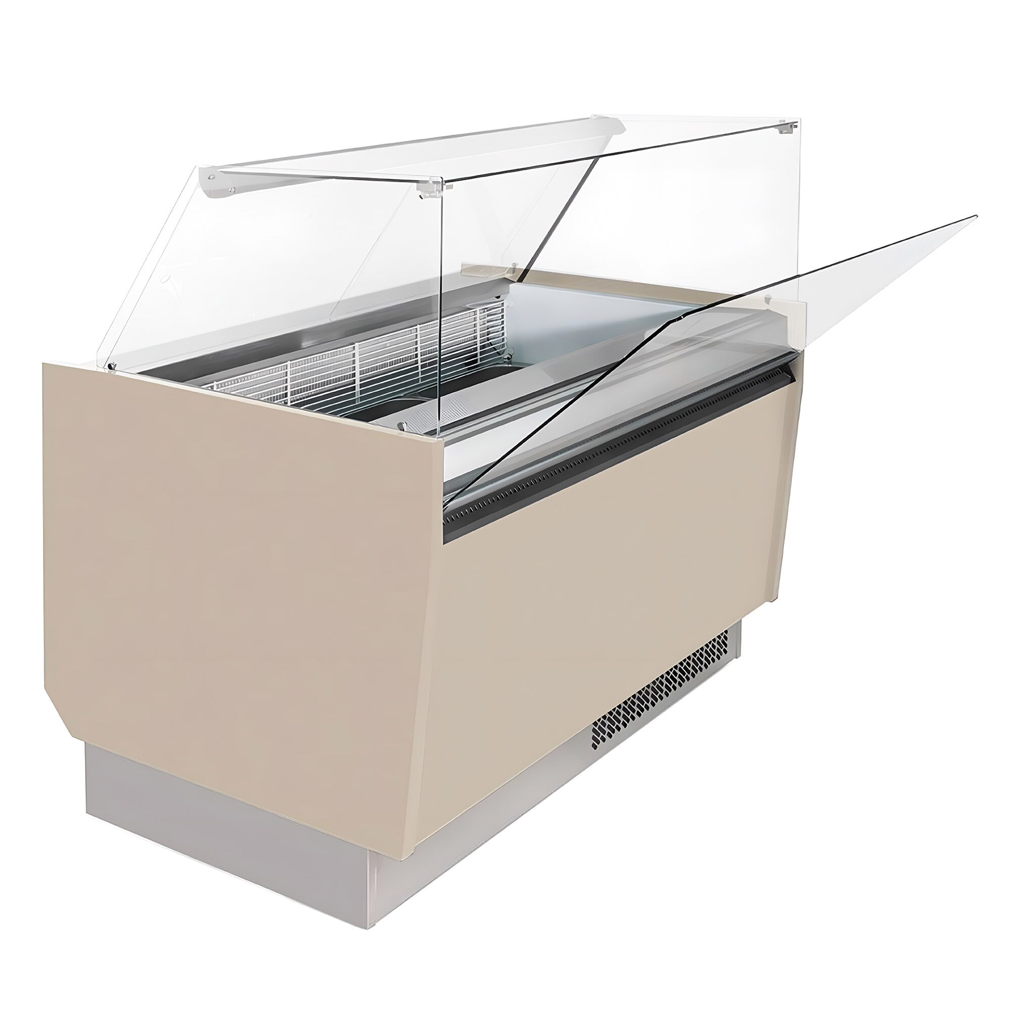 Vitrine à glace LIAM – 1310 mm – refroidissement statique – pour 10+10 bacs à glace de 5 litres – Beige