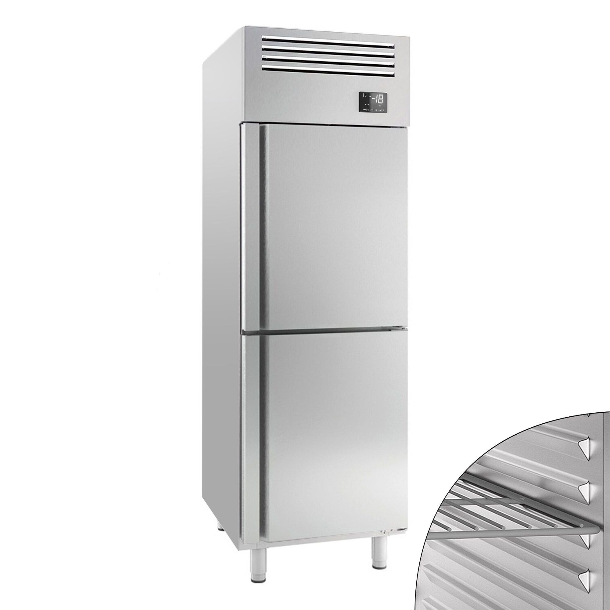 Armoire réfrigérée négative en acier inoxydable PREMIUM PLUS – GN 2/1 – 560 litres – avec 2 demi-portes en inox