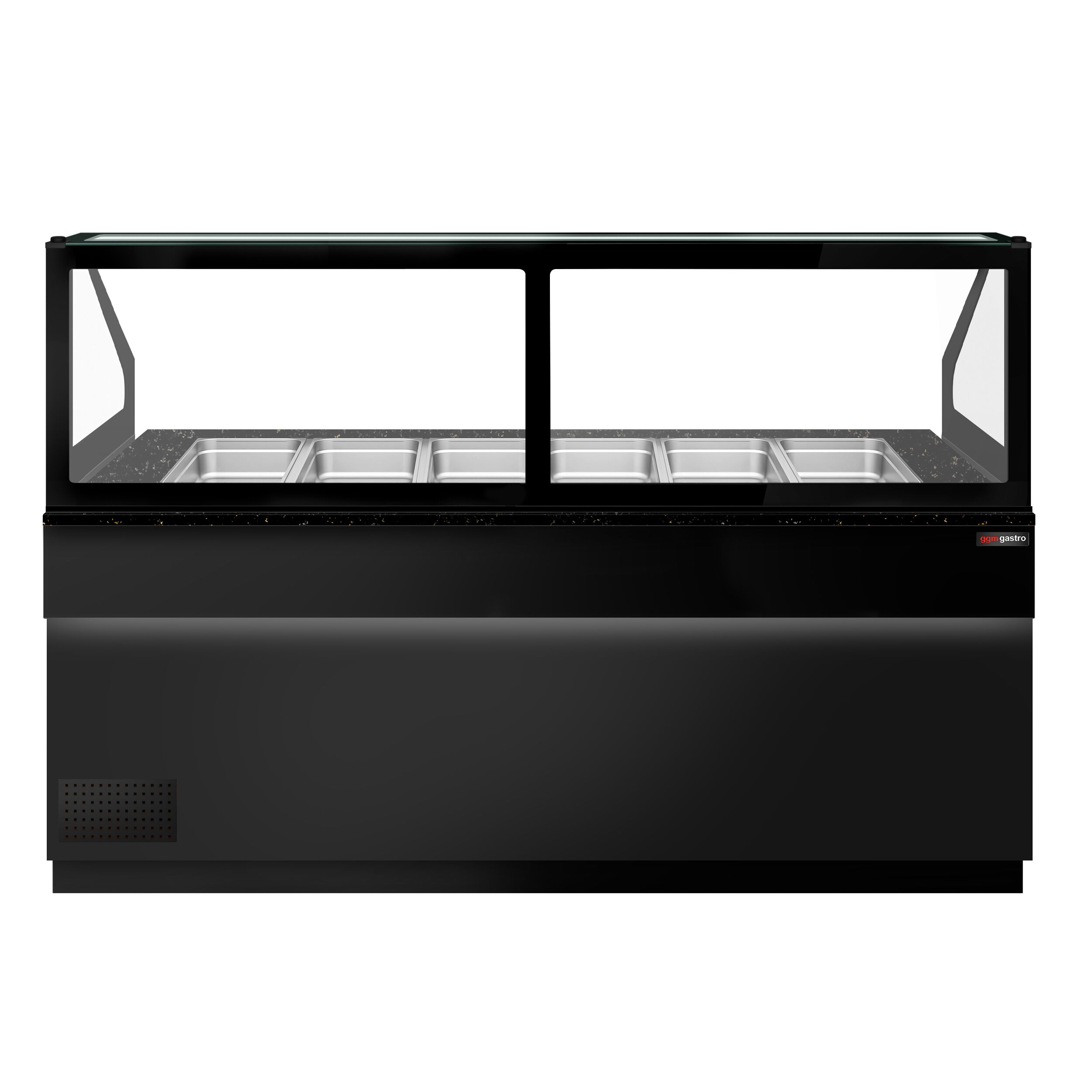 Saladette réfrigérée TORONTO - 2550 mm - Façade noire - 4 portes - Pour 6x GN 1/1 - Plateau de travail en granit noir