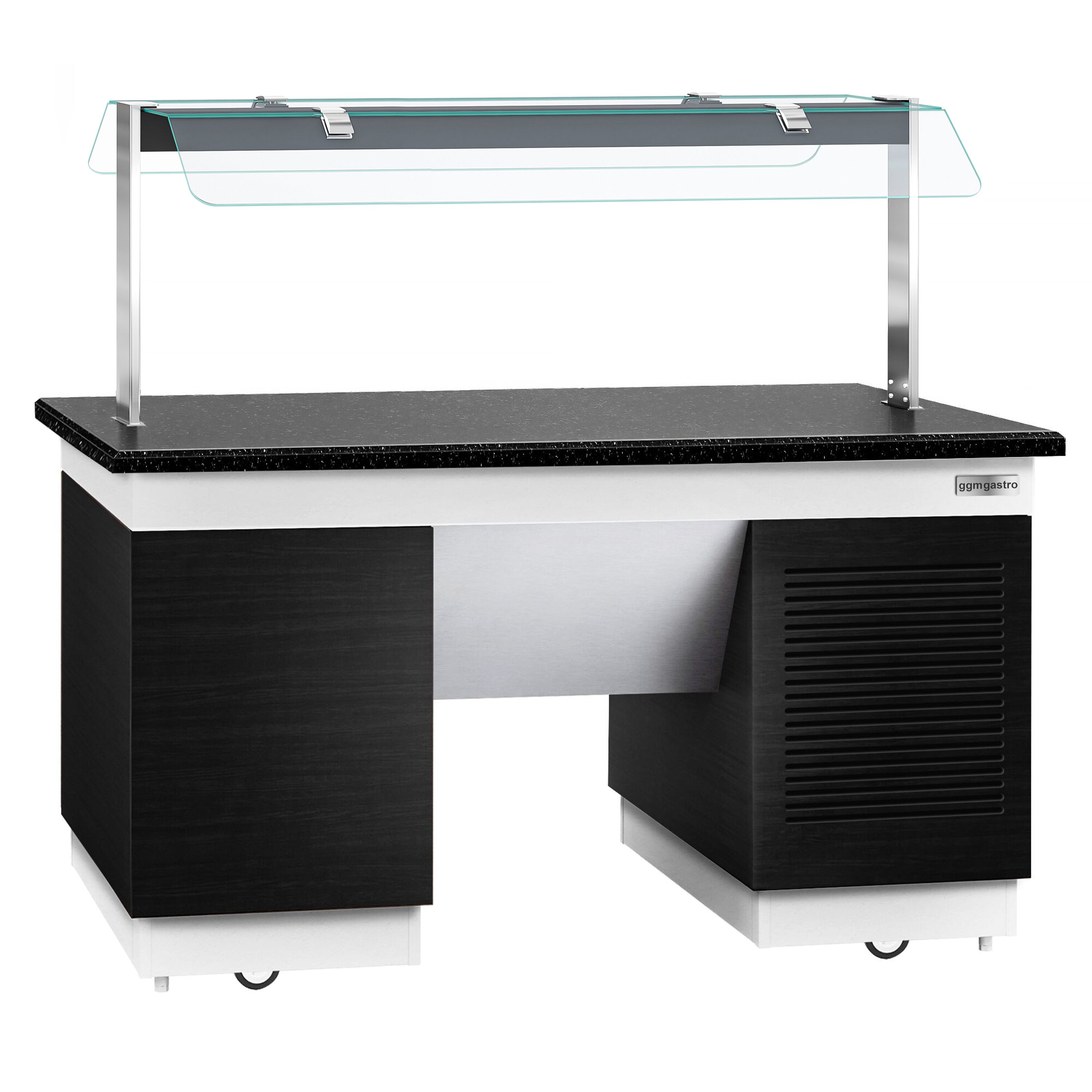 Refrigerated Buffet Display DUBLIN - 1600mm - with Refrigerated Frost Top + Flat Glass Sneeze Guard - on Castors - Black