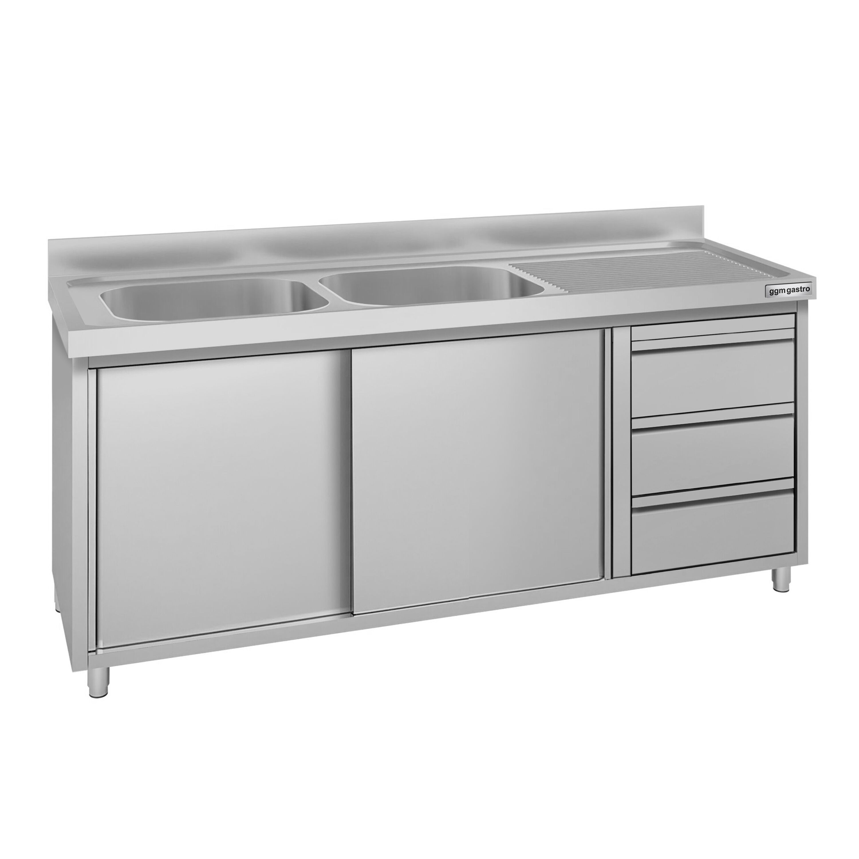 Meuble évier ECO - 1800 x 600 mm - avec 3 tiroirs & 2 bacs à gauche