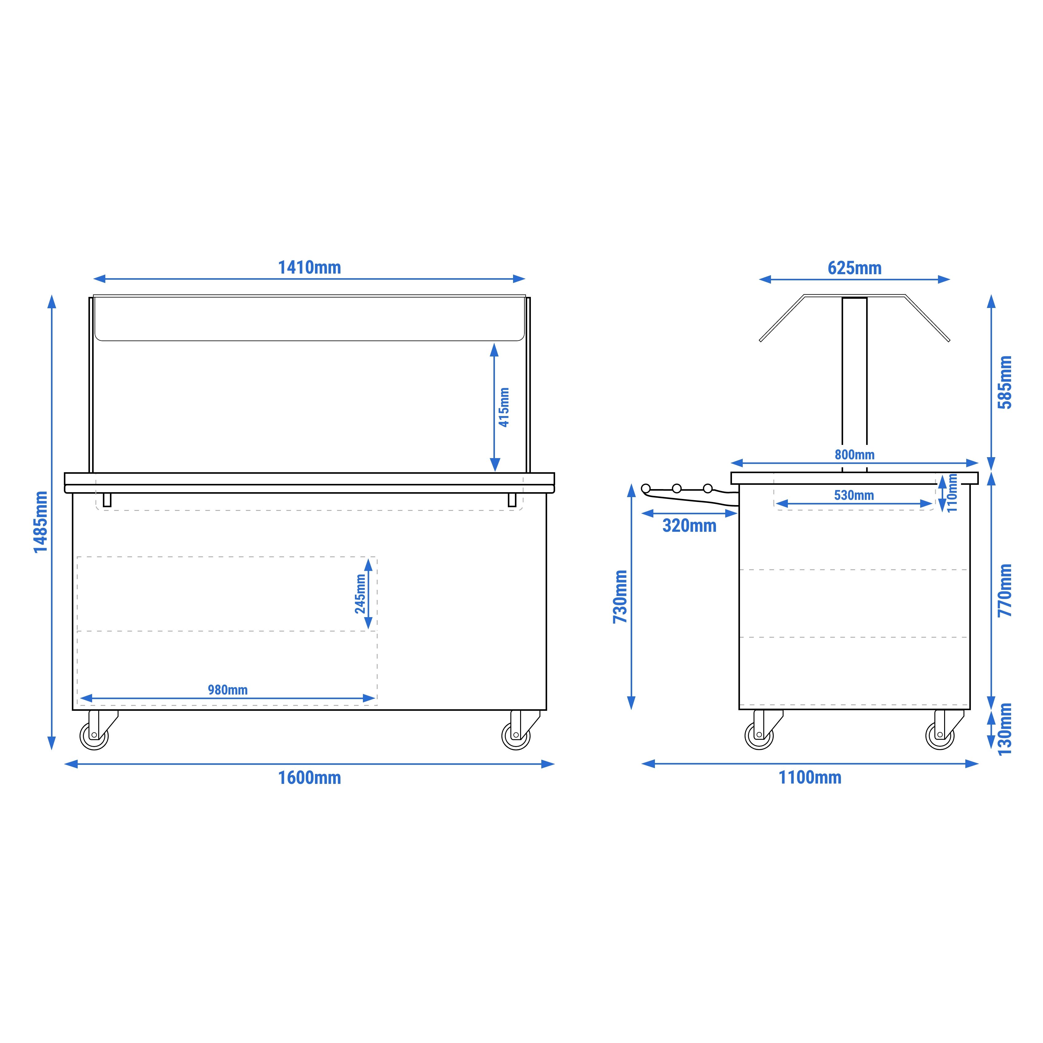 Buffet self-service chaud DANZIG - 1600mm - 4 bacs GN 1/1 - avec Glissière pour plateaux - Noir