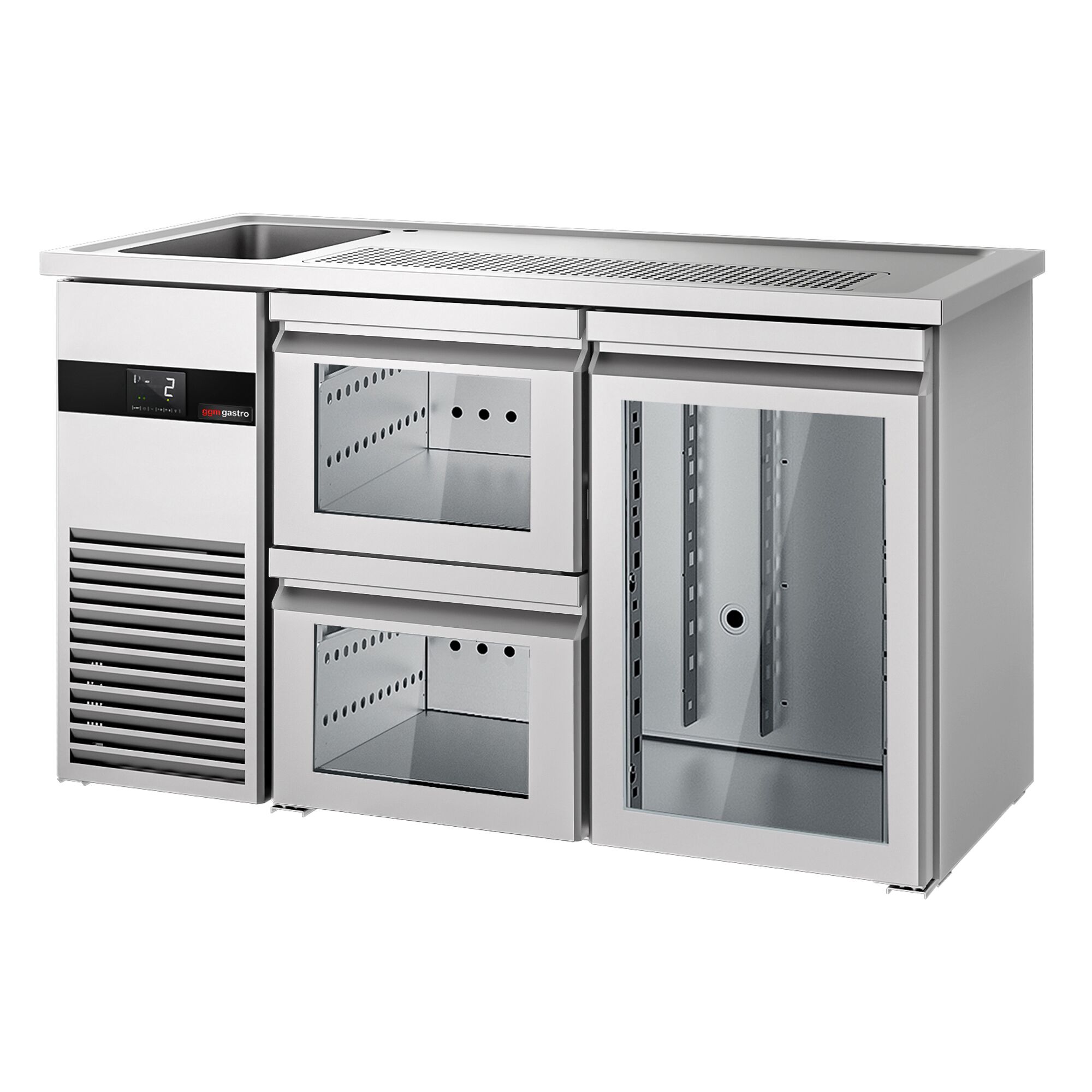 Comptoir de bar réfrigéré PREMIUM - 1550x700mm - 1 porte vitrée & 2 tiroirs en verre
