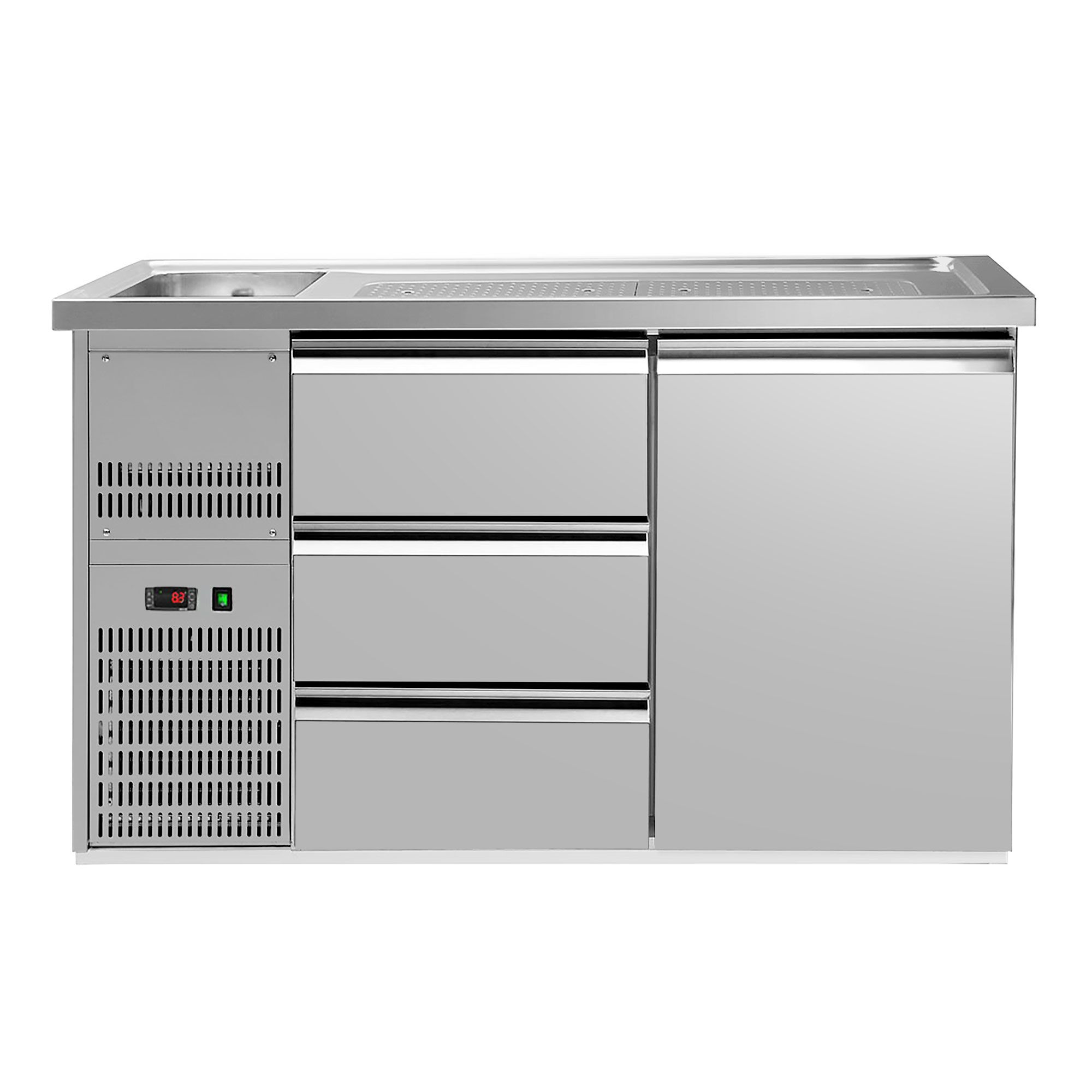 Direct Draw Beer Dispenser / Kegerator PREMIUM PLUS - 1550x700mm - 1 Solid Door & 3 Drawers