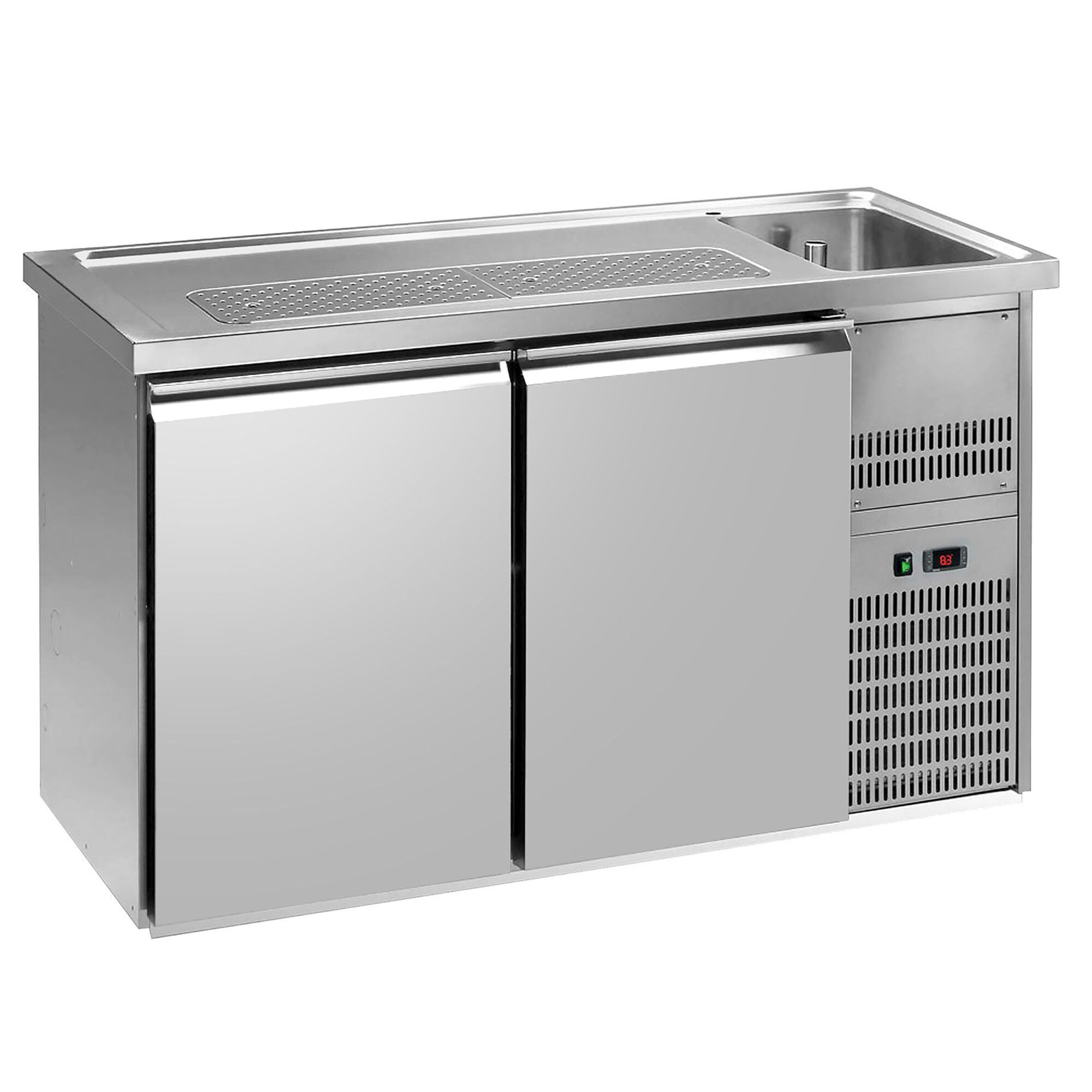 Comptoir de bar réfrigéré Premium PLUS – 1550 × 700 mm – 2 portes
