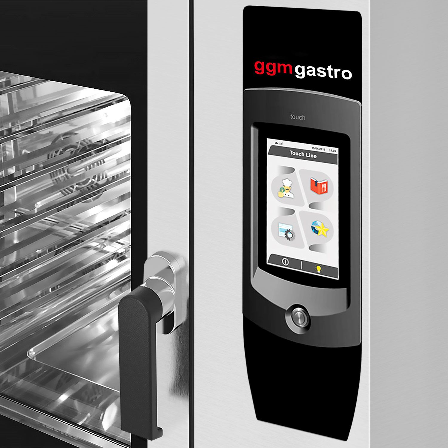 Commercial Combi Steamer - Touch Control – 4× GN 1/1 – with Rotisserie Chicken Grill, Fat Collection System, Base Cabinet, Automatic Wash System & Core Temperature Probe