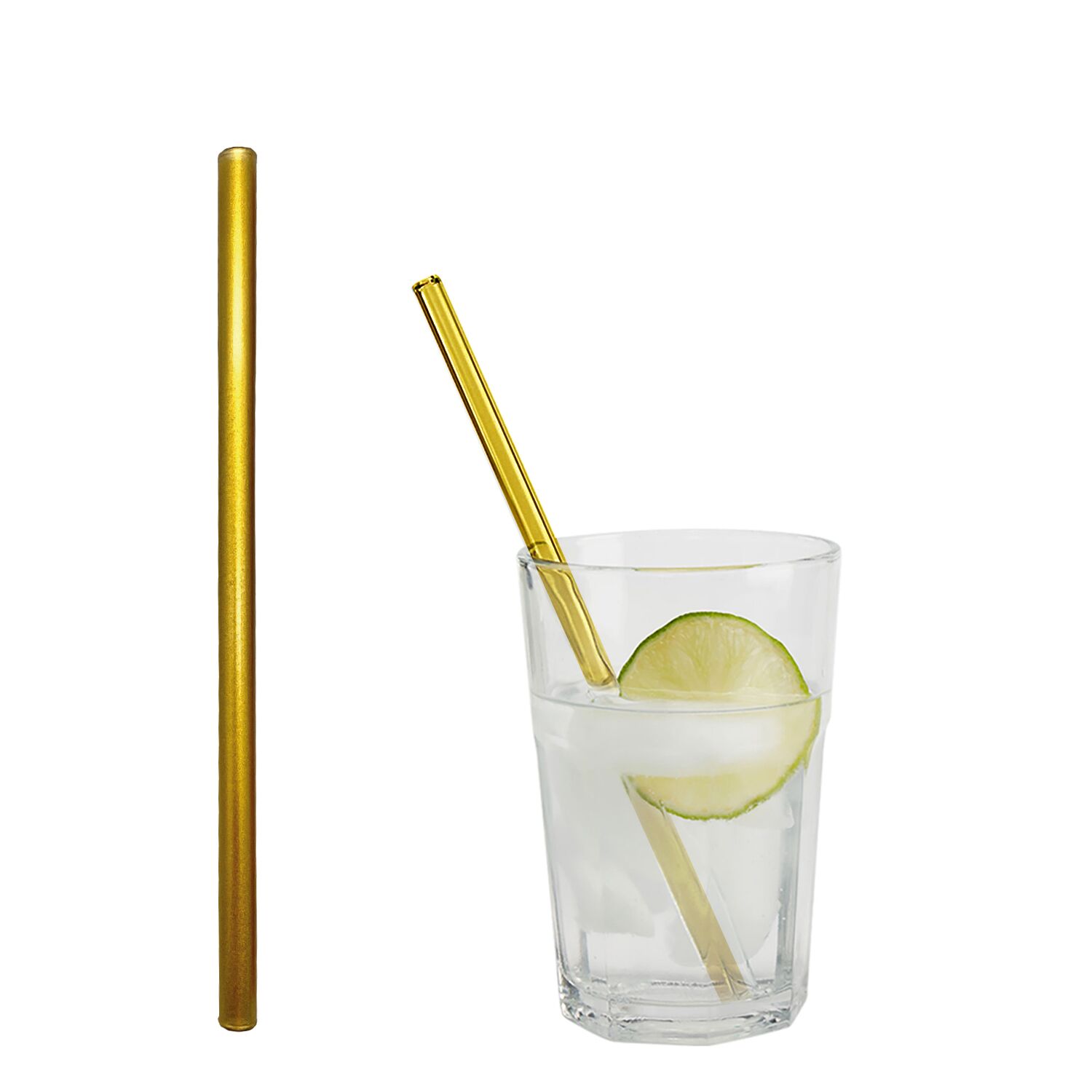 (50 pièces) Pailles en verre – 200 mm – Ø 8 mm – Or – incl. 1 brosse de nettoyage