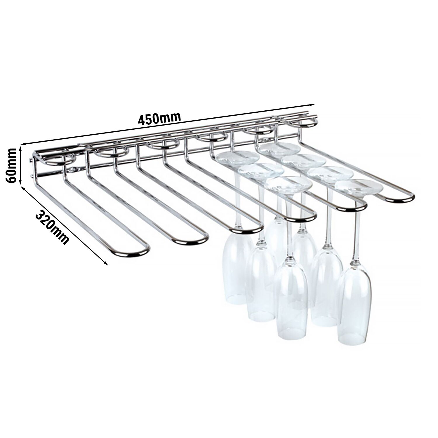 Support pour verres à pied - Acier chromé - 320mm - jusqu’à 20 verres