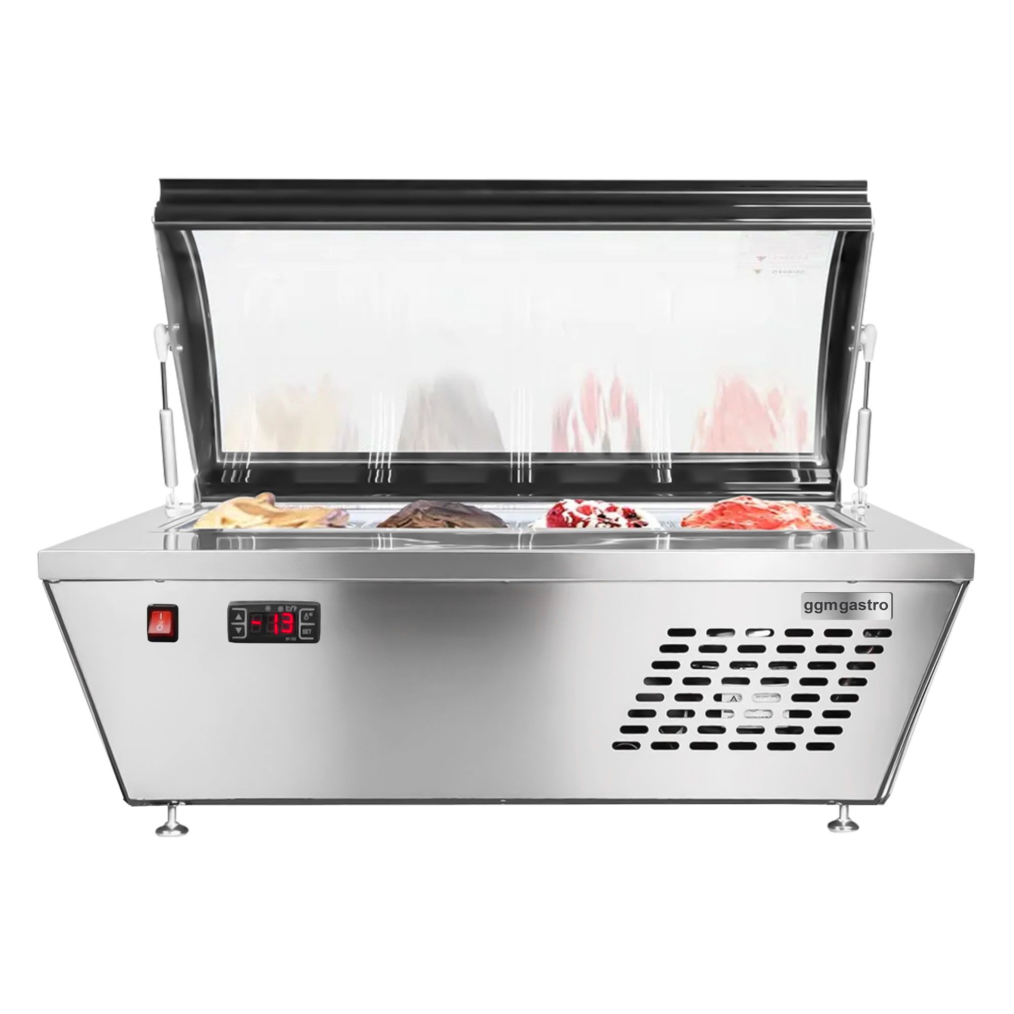 Vetrina gelato da banco - 805 mm - per 4 contenitori per gelato da 5 L - coperchio a cupola