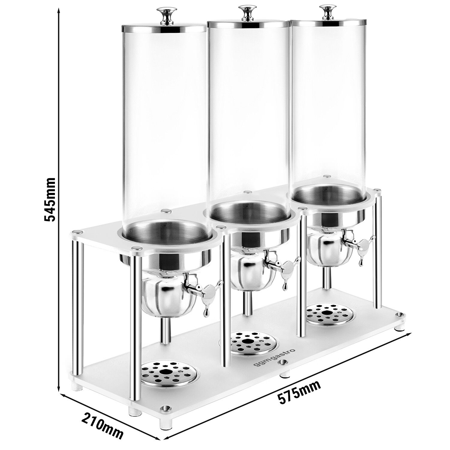 Distributeur de céréales - 3 récipients en plastique - 3x 3,7 litres - Argent