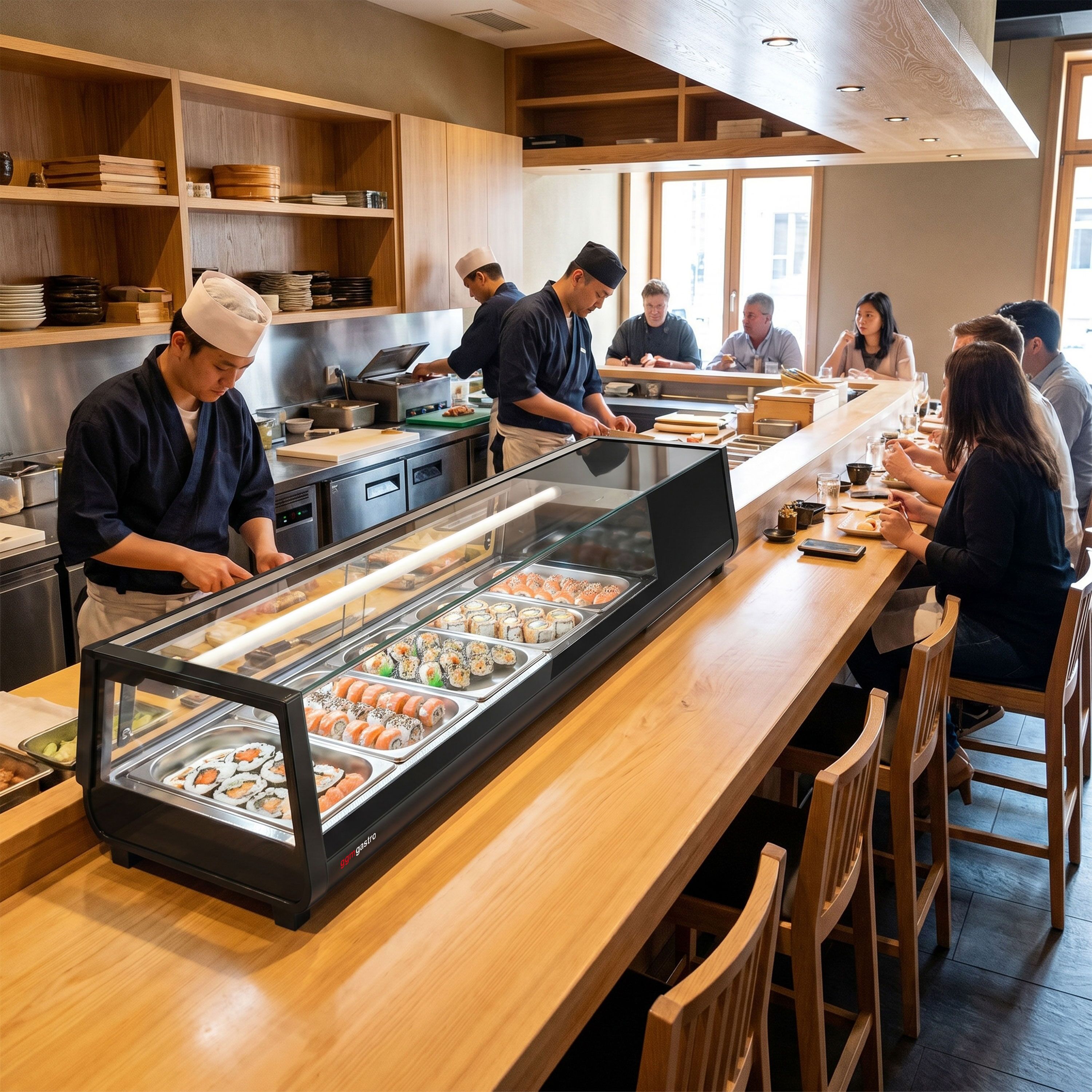 Sushi Display Case - with LED Lighting - 1352x420mm - 5x GN 1/3 - Black