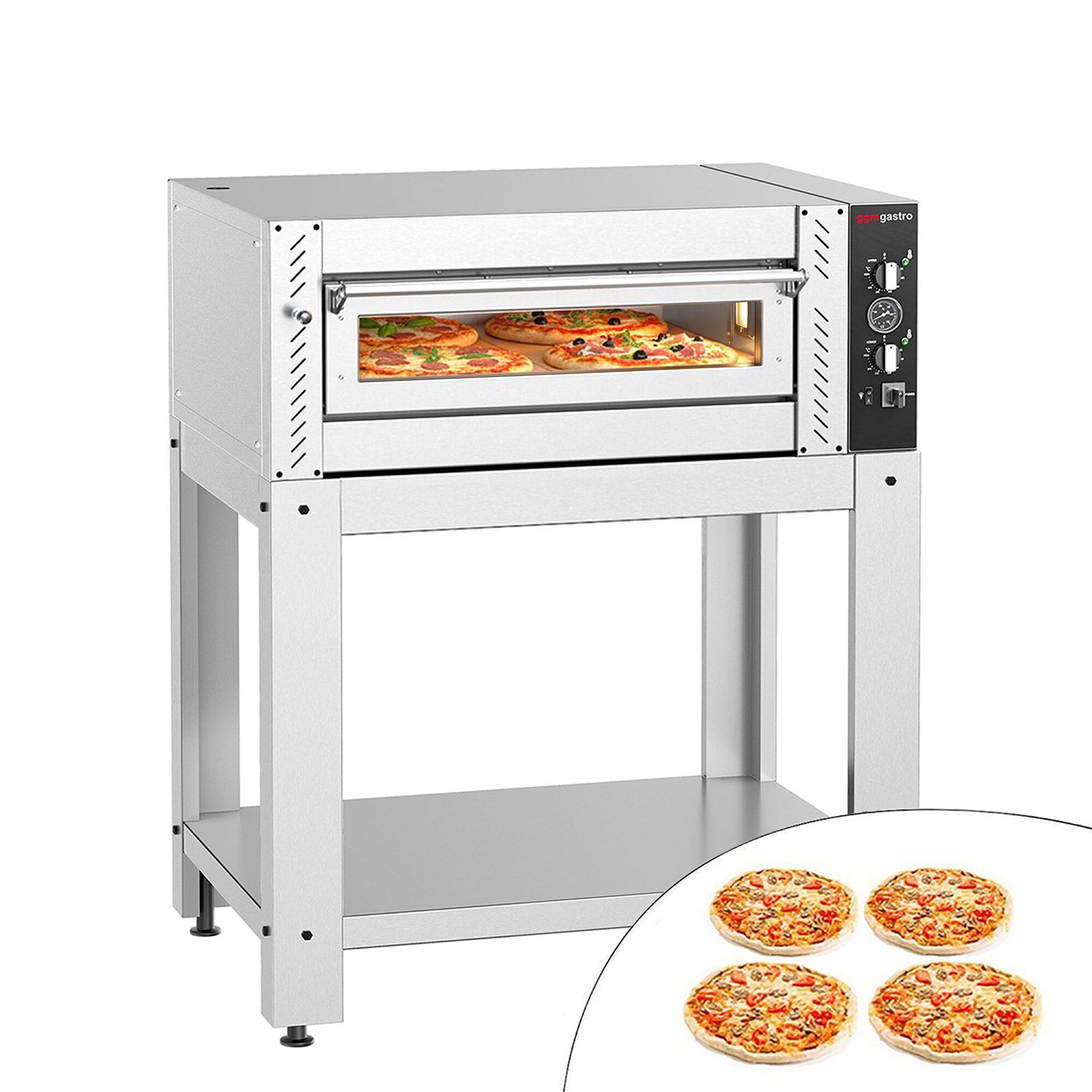 Four à pizza électrique – 4 x 30 cm – Manuel – incl. support inférieur
