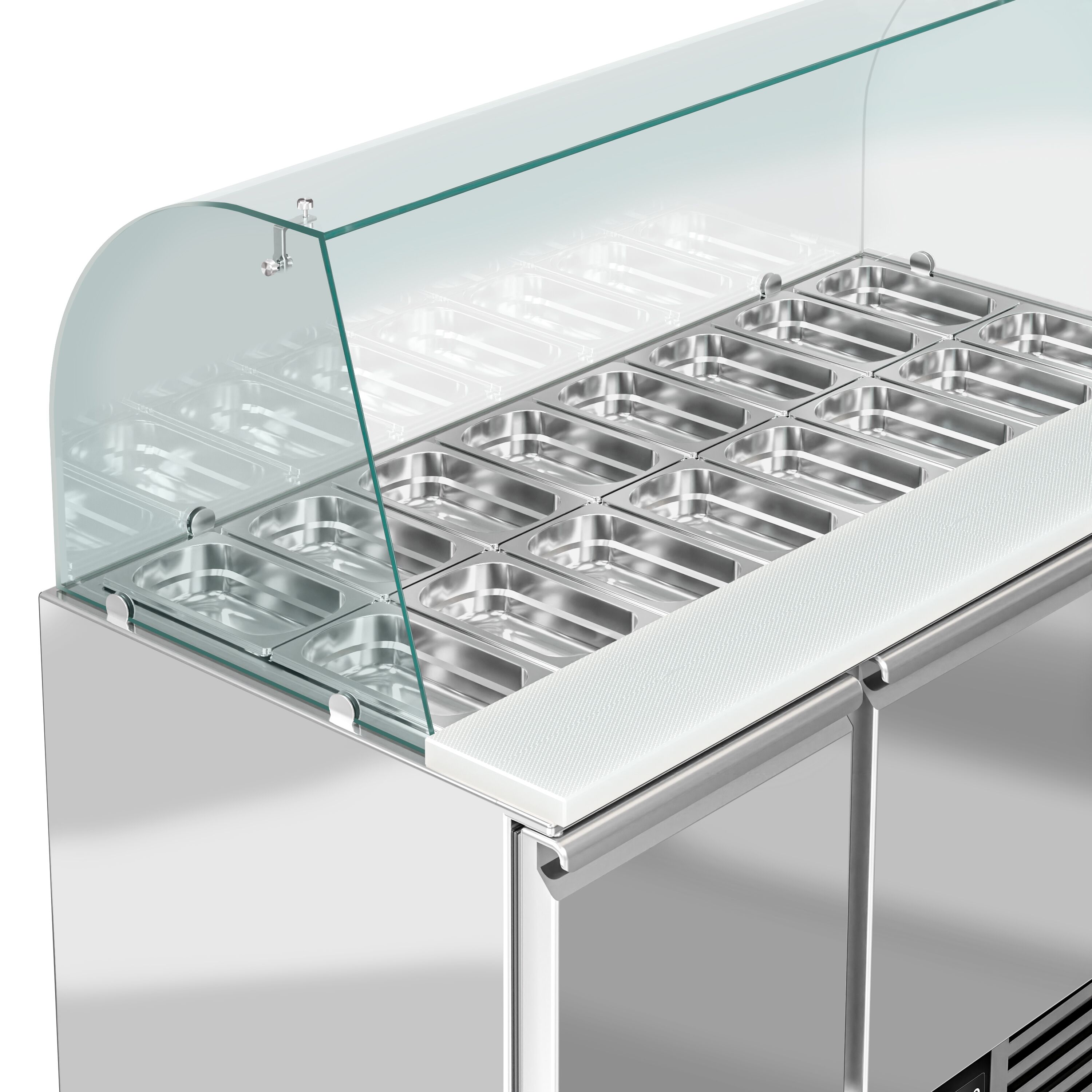 Saladette réfrigérée PREMIUM - 1368mm - 368L - 3 portes - avec vitrine de comptoir pour 4x GN 1/1